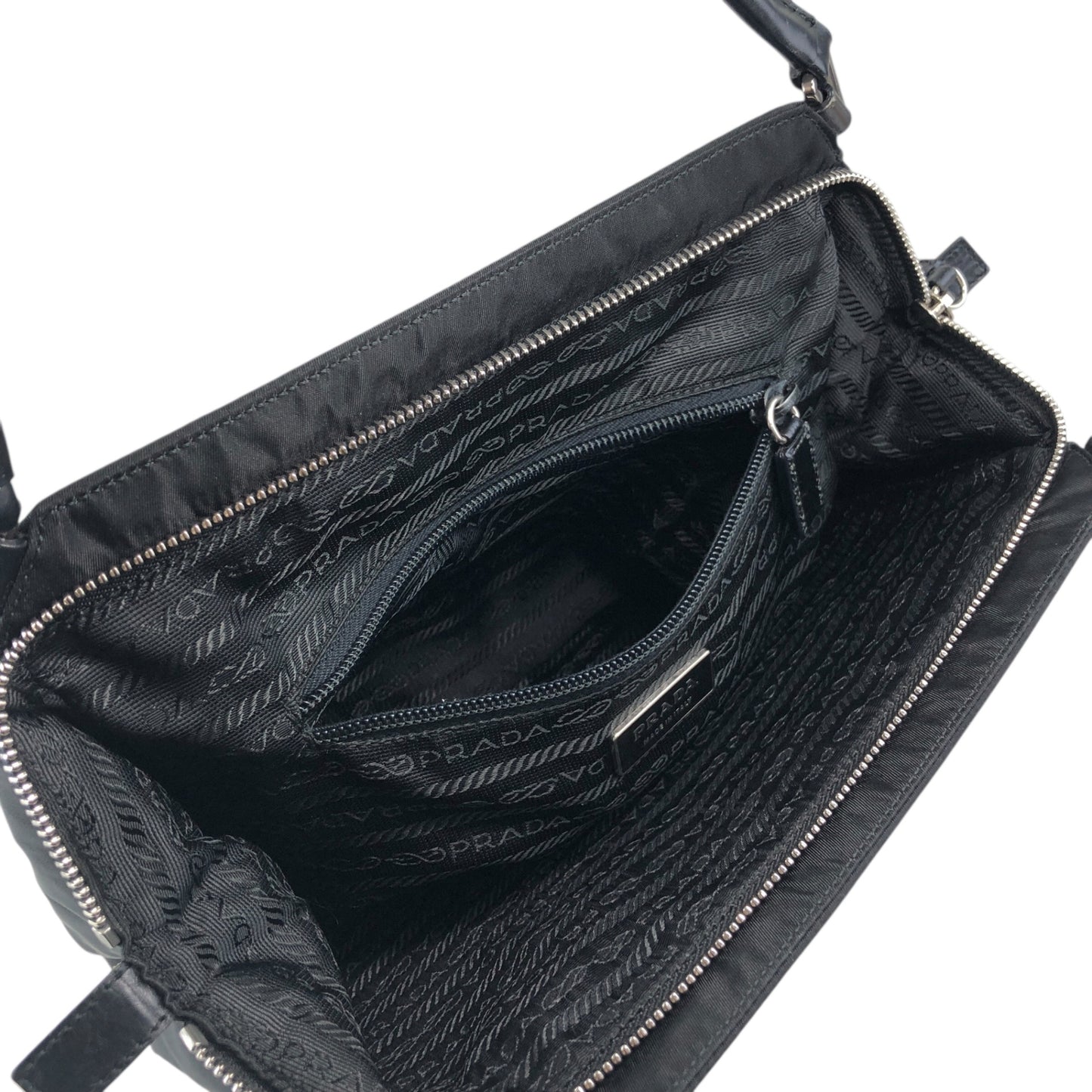 PRADA Tessuto Triangle Logo Handbag Black Vintage zzietj