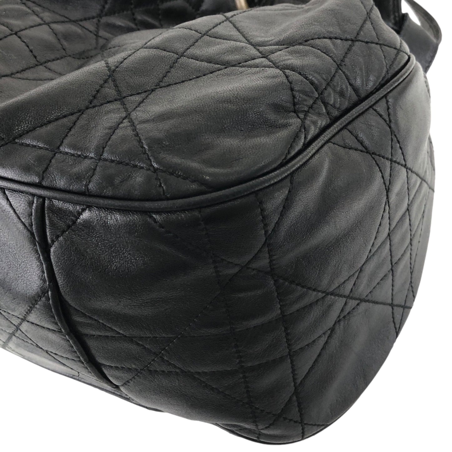 Christian Dior Cannage Logo Motif 抽繩肩背包 黑色 復古 ryhx6x