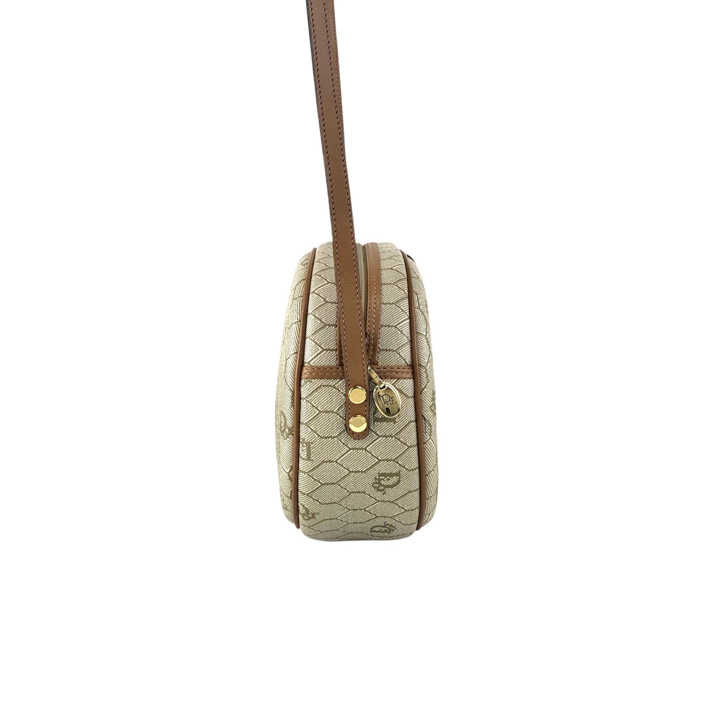 Christian Dior Honeycomb Pattern Round Shoulder bag Beige Vintage p7a3yt