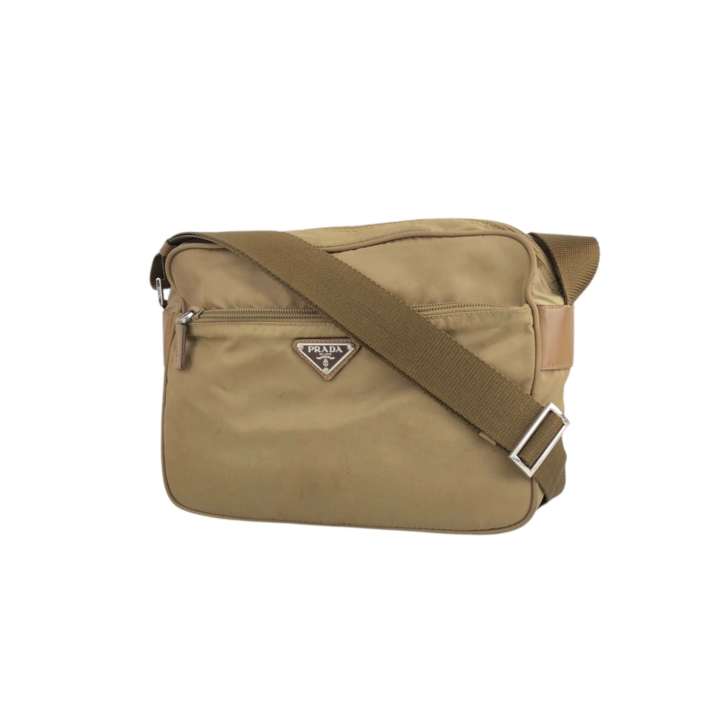 PRADA Triangle Logo Shoulder bag Beige Vintage we3m7k