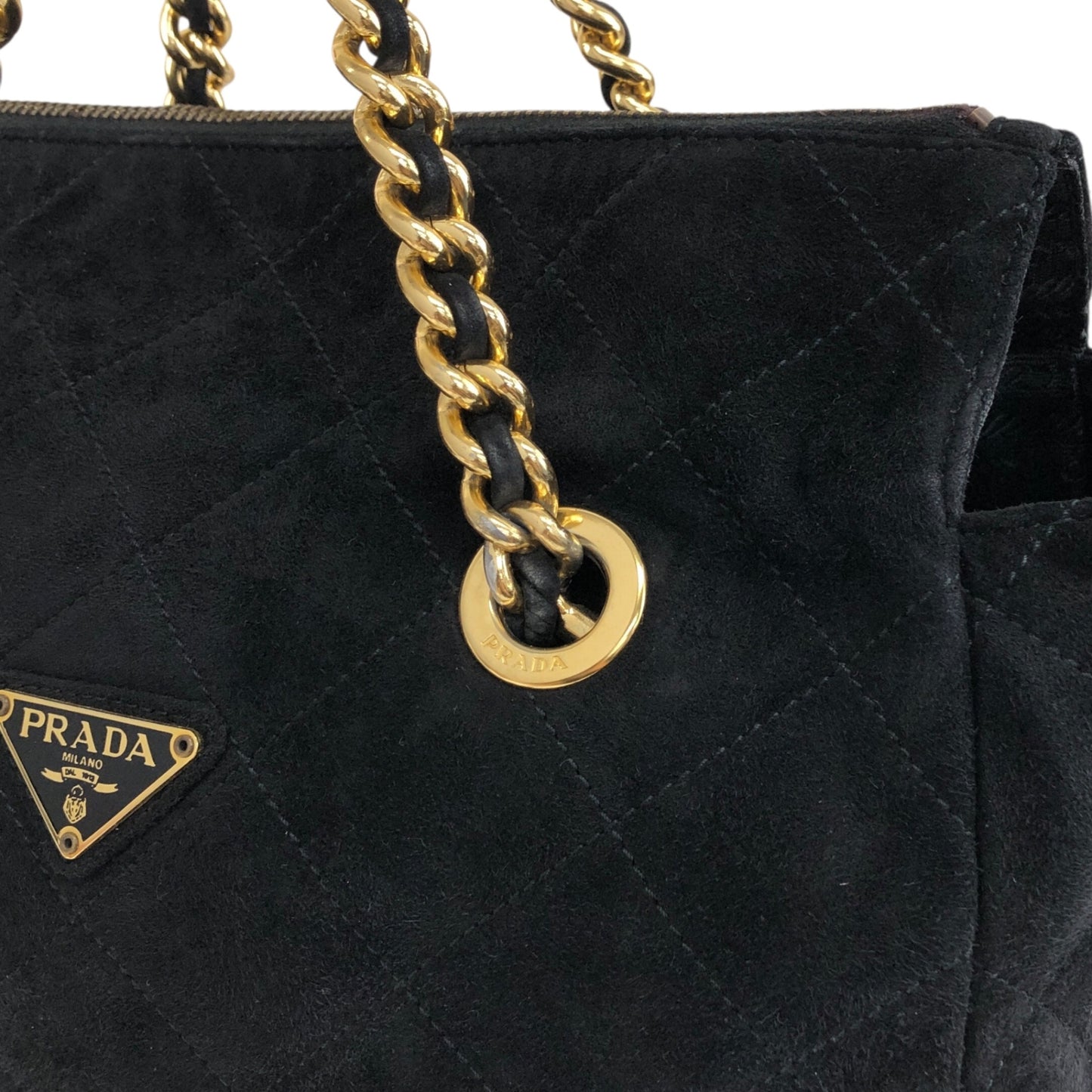 PRADA Triangle Logo Chain Shoulder bag Black Vintage t7p4ej