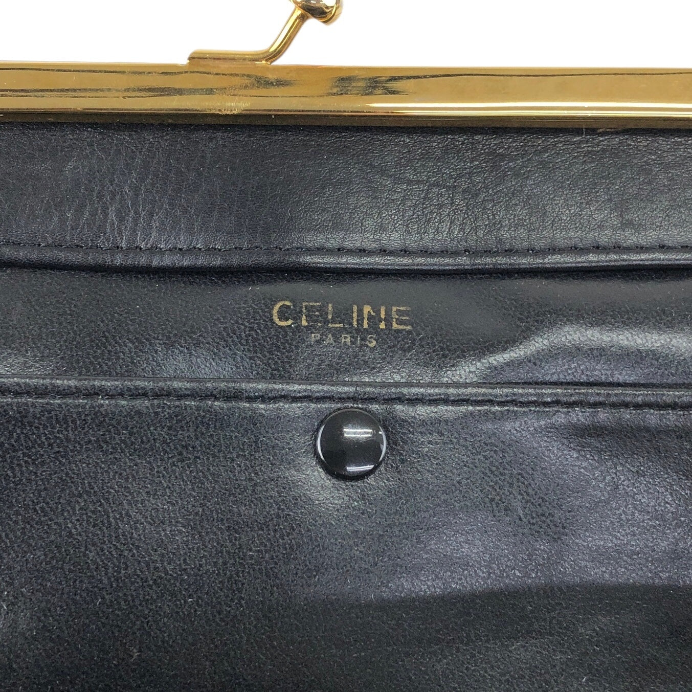 CELINE Blason Metal Clasp Chain Shoulder bag Black Vintage 5isej6