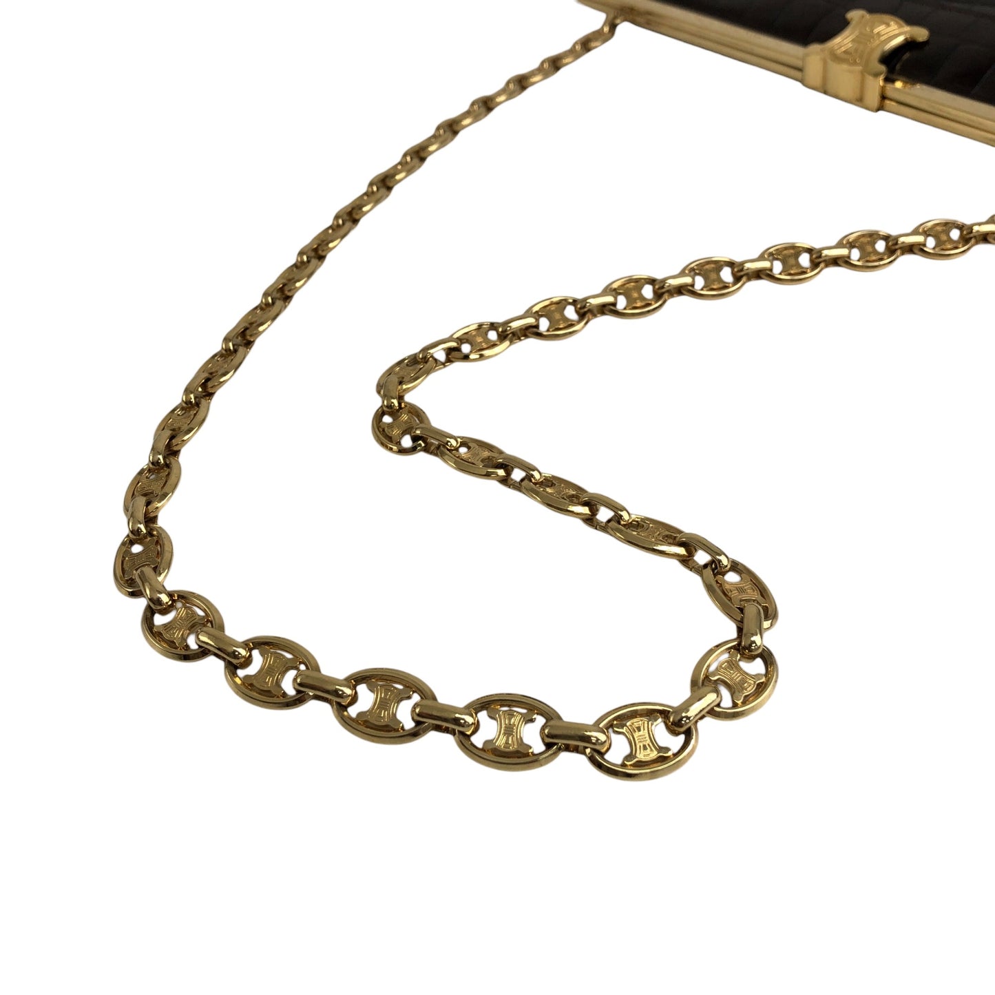 CELINE Triomphe Chain Shoulder bag Brown Vintage tedt2b