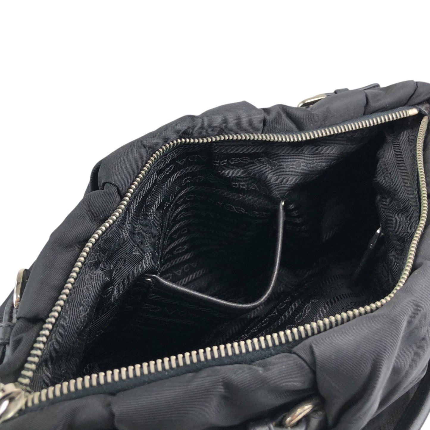 PRADA Logo Shoulder bag Hobobag Black Vintage kut77d