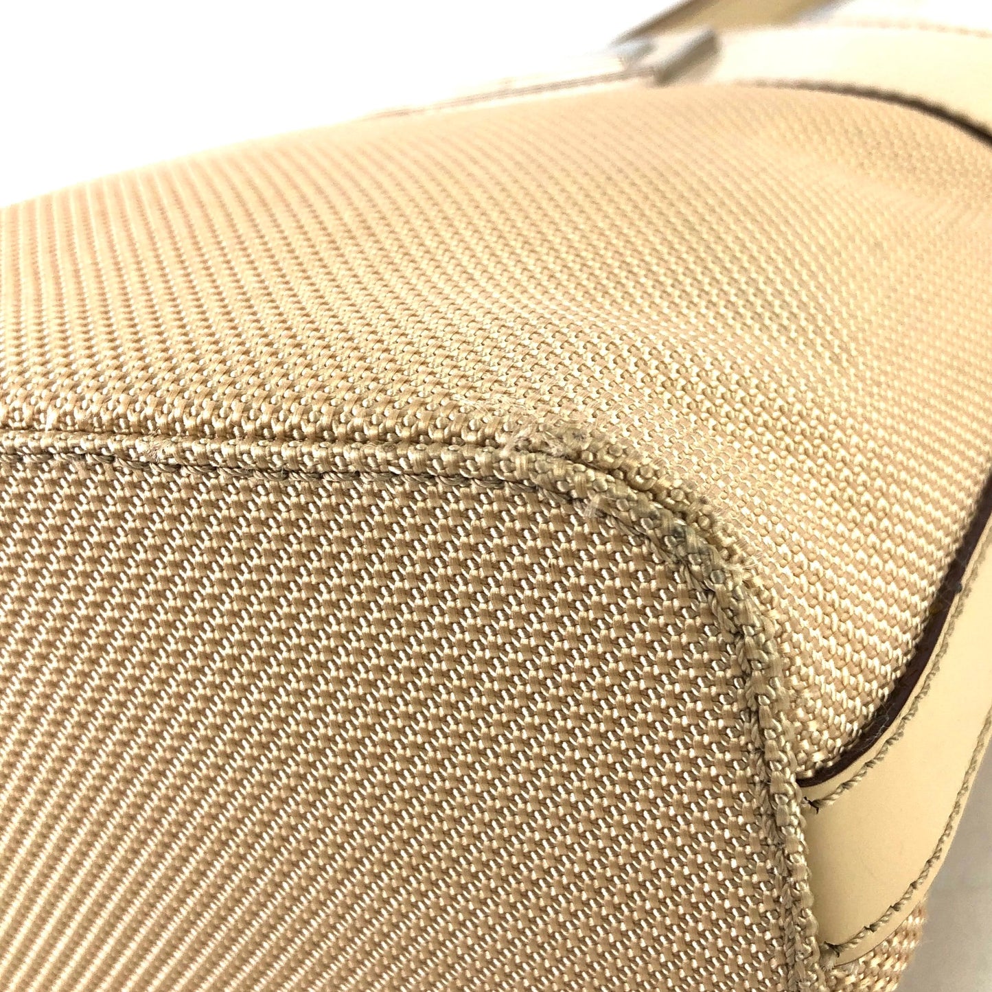 CELINE Plate Logo Nylon Enamel Mini Bag Pochette Shoulder Bag Beige Vintage Old Celine 27b7s8