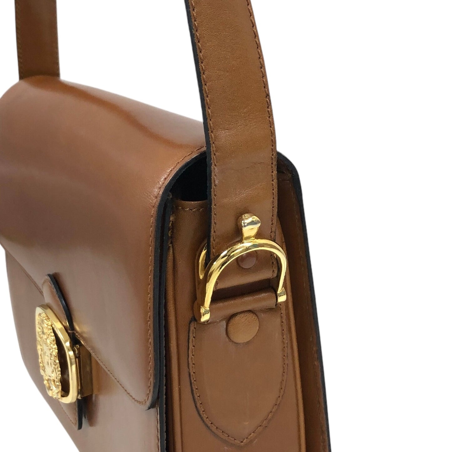 CELINE Emblem Motif Shoulder bag Camel Vintage 4zs7bs