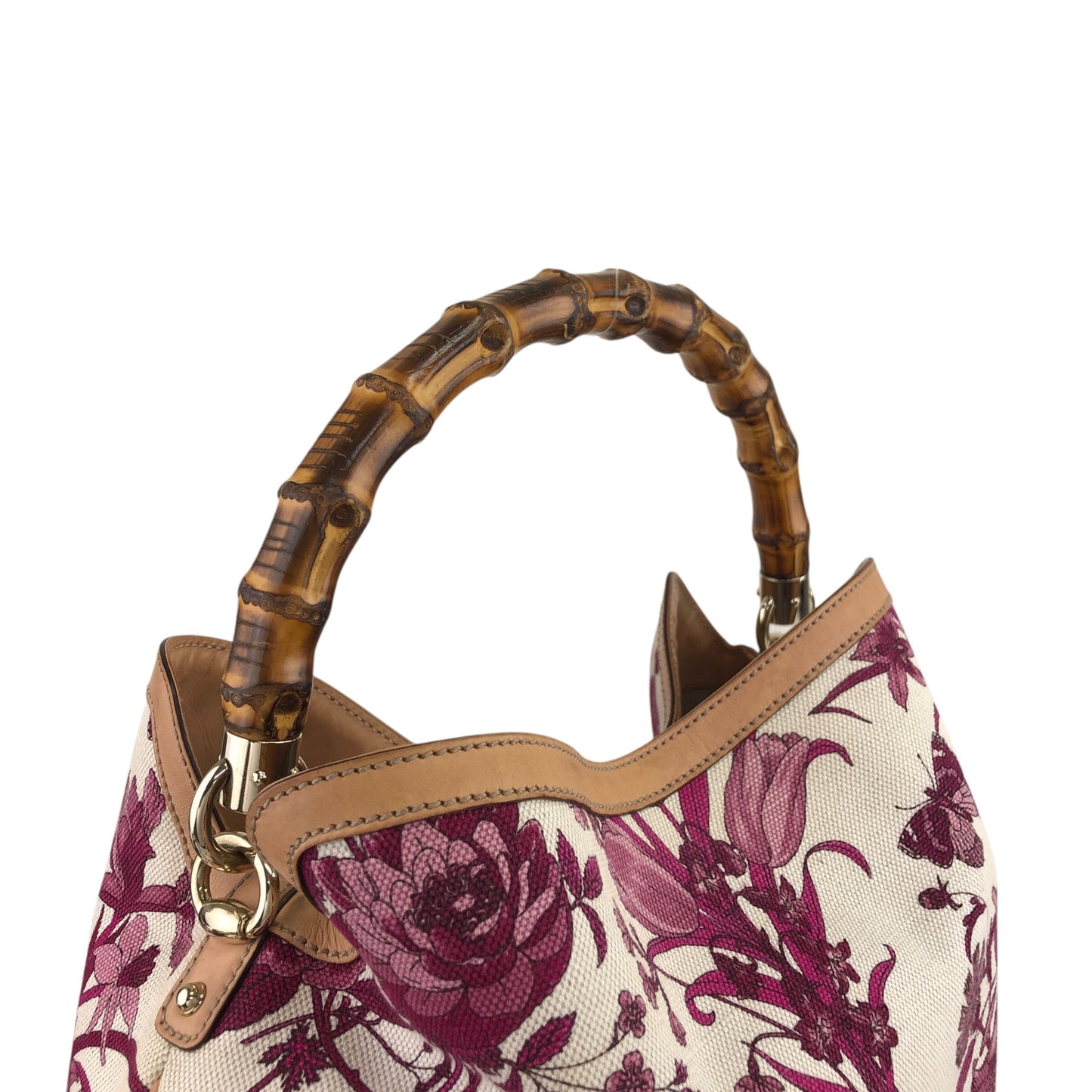GUCCI Bamboo Two-way Handbag Shoulder bag White Vintage 4thvhr