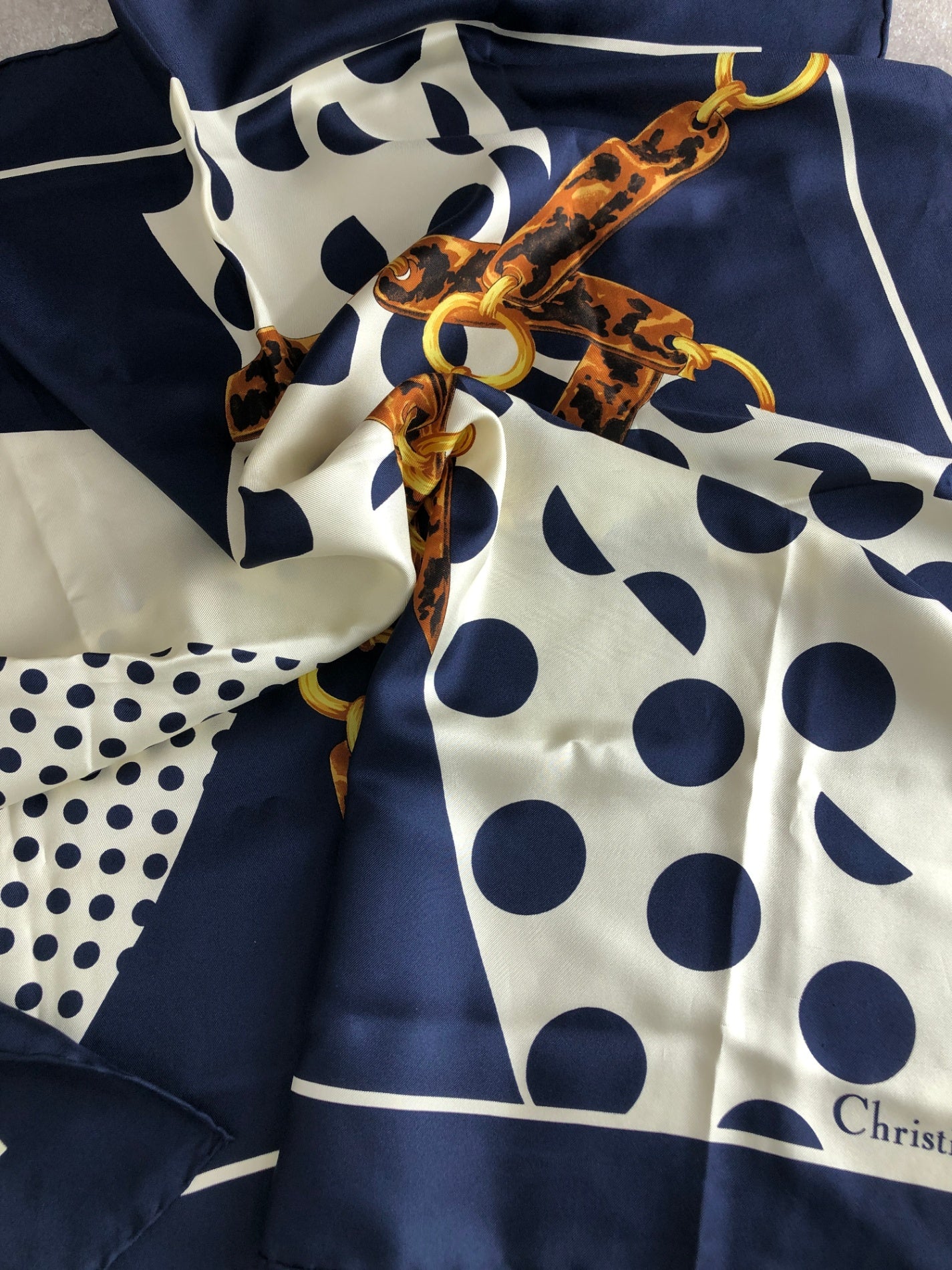 Christian Dior Silk Scarf Navy×White Vintage zxaeh7