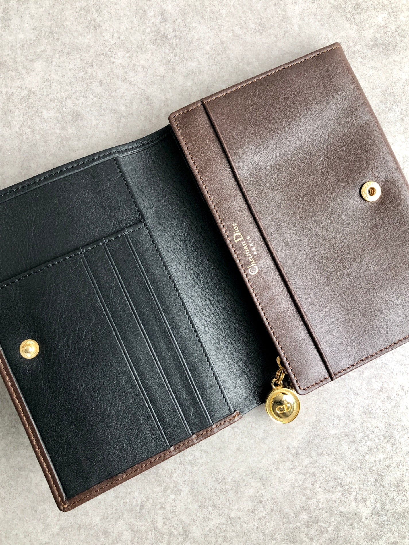 Christian Dior CD Logo Folded Wallet Brown Vintage 7ypju8