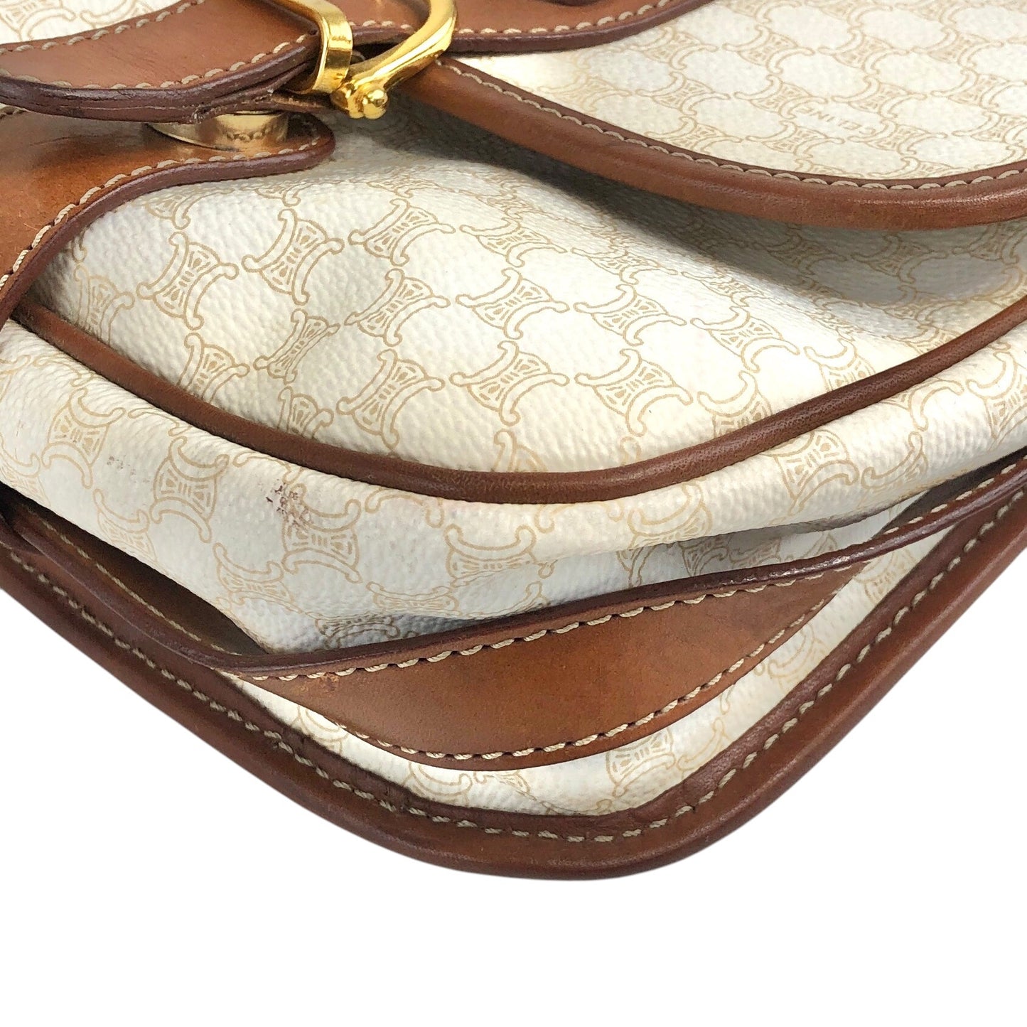 CELINE Macadam Blason Front Buckle Shoulder bag White Vintage s4pk6f