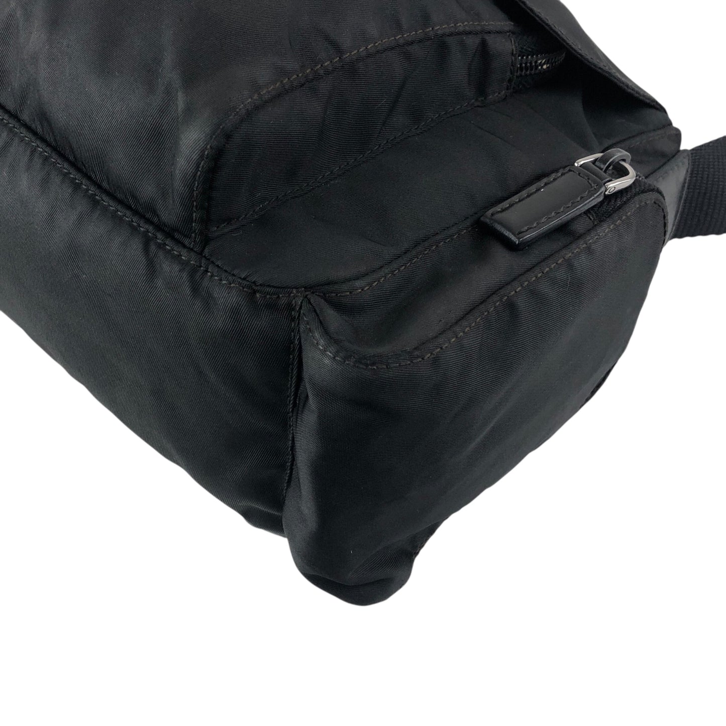 PRADA Tessuto Triangle Logo Front Buckle Side Pocket Shoulder bag Black Vintage 5whkzb