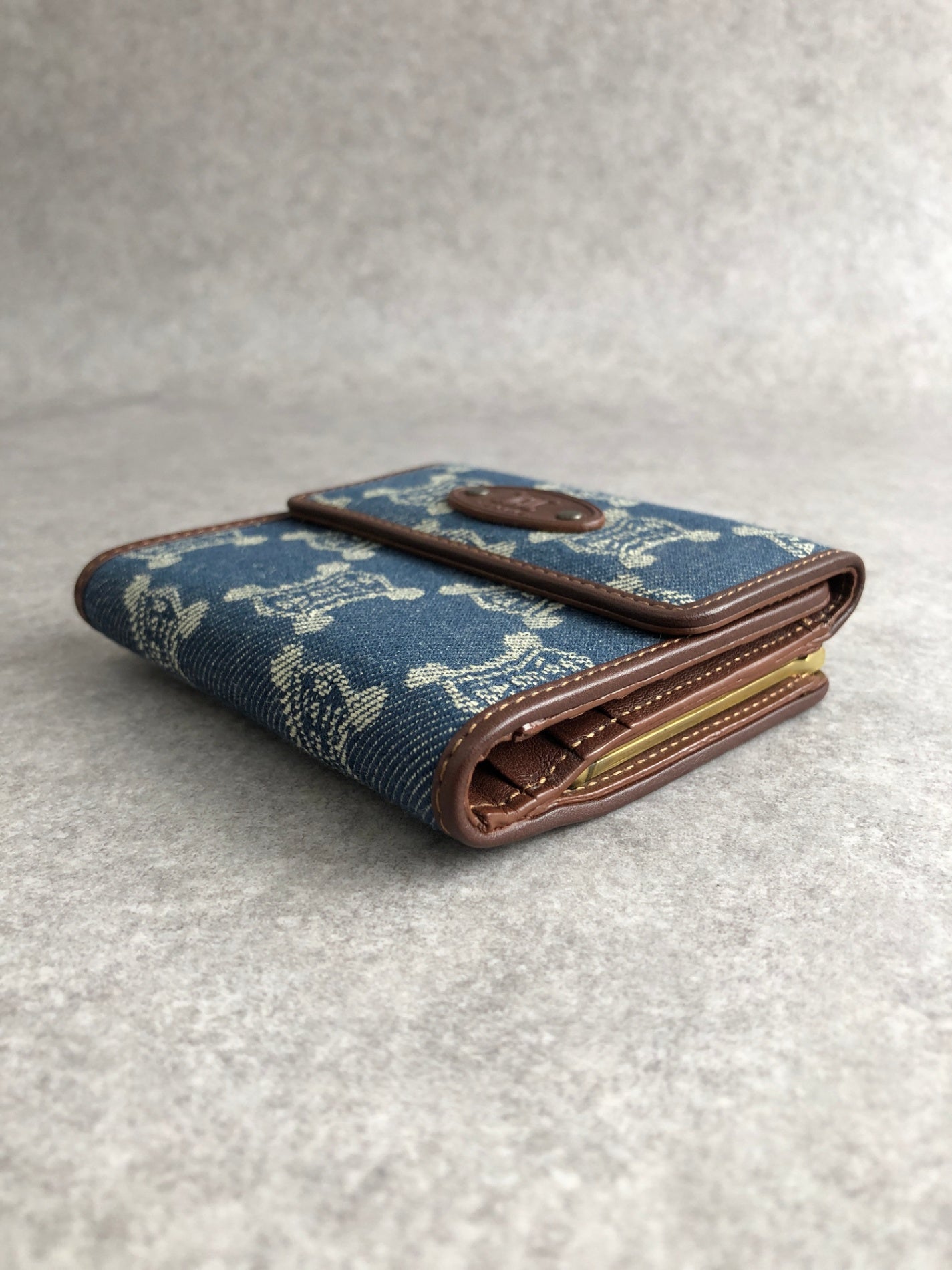 CELINE Paris Macadam Logo Trifold Wallet Indigo Vintage ddcaau
