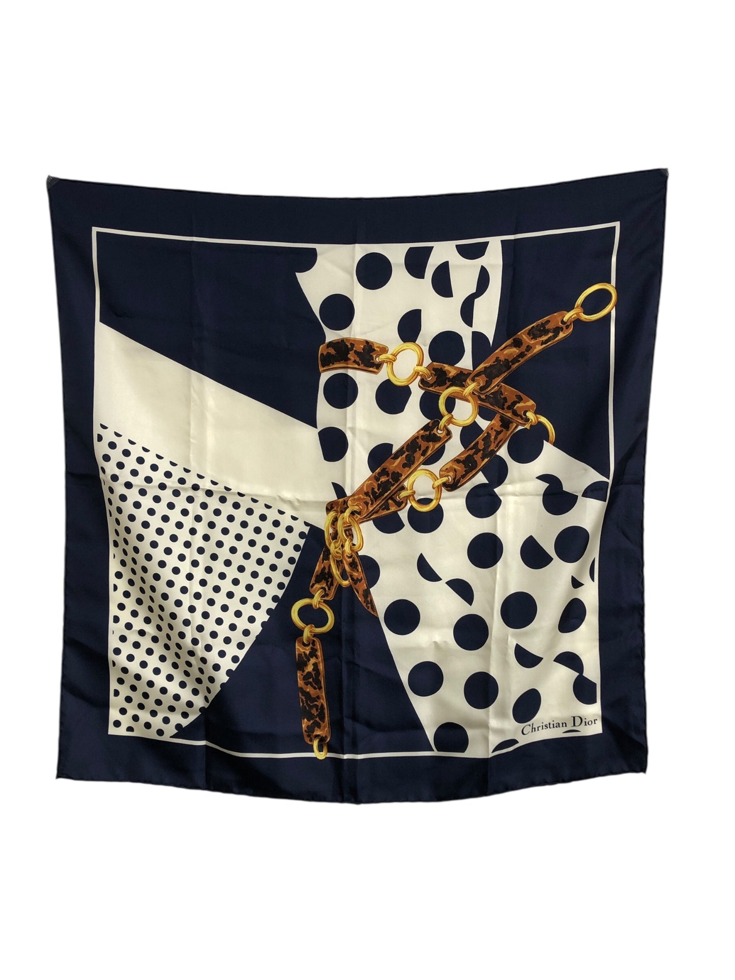 Christian Dior Silk Scarf Navy×White Vintage zxaeh7