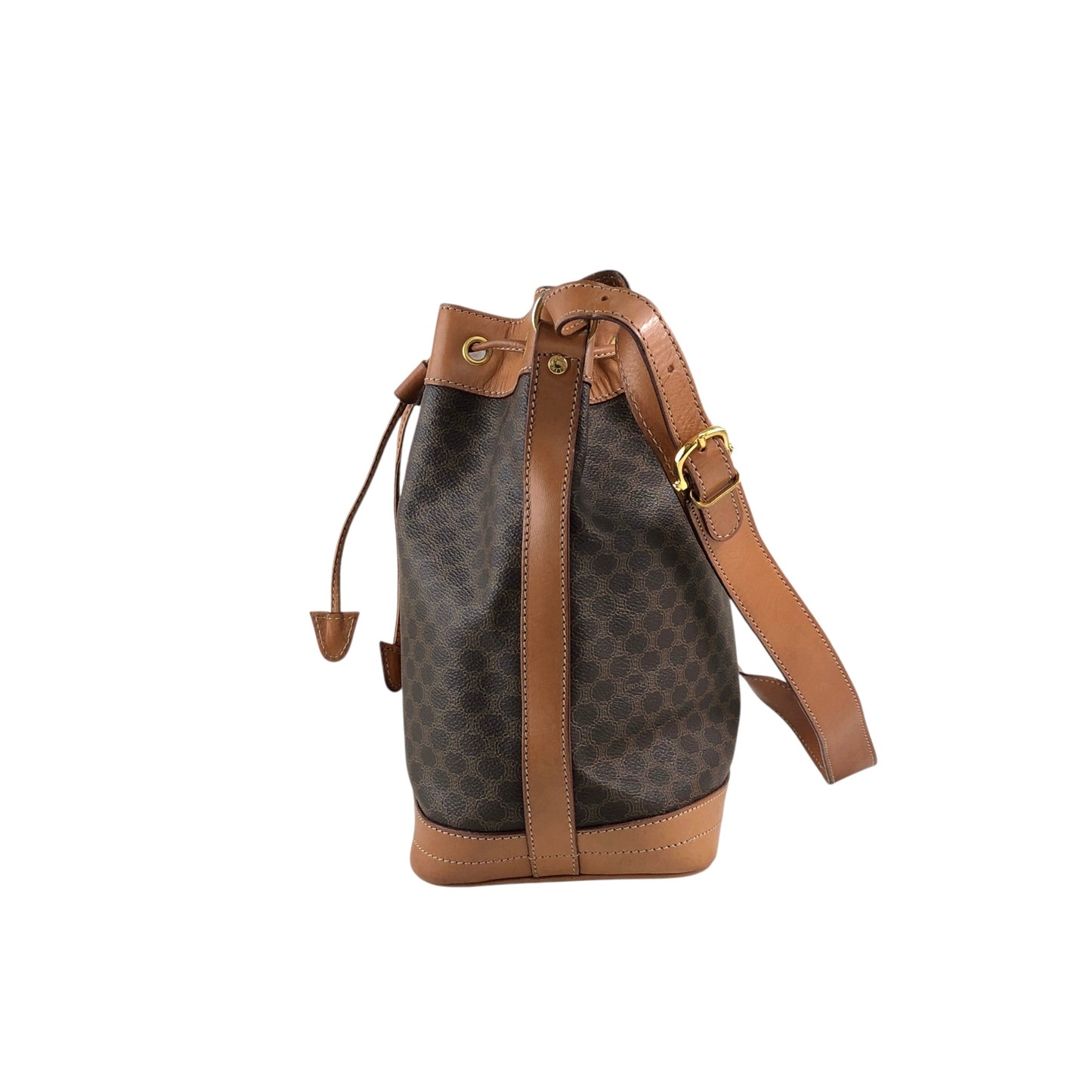 CELINE Macadam Blason Drawstring Shoulder bag Brown Vintage 7ce2it