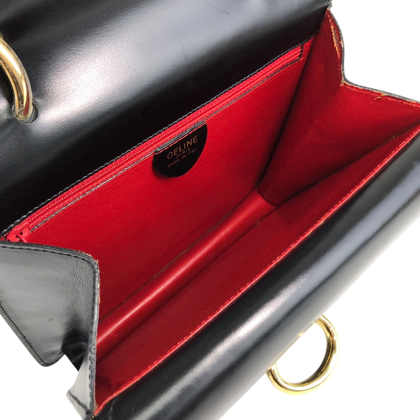 CELINE Horse Bit Double Flap Handbag Black Vintage istaf6