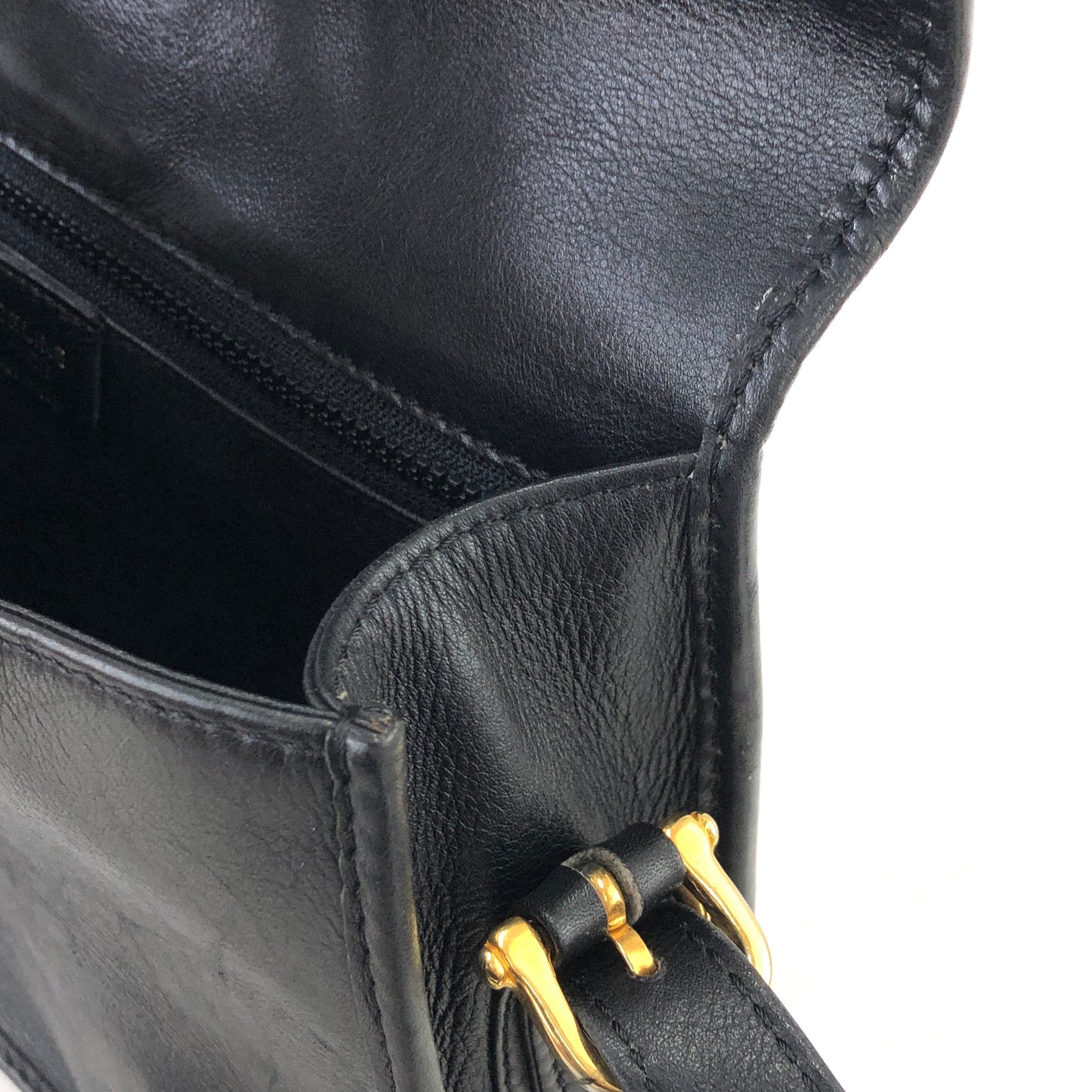 CELINE Gancini Leather Crossbody Shoulder bag Black Vintage 243mx8