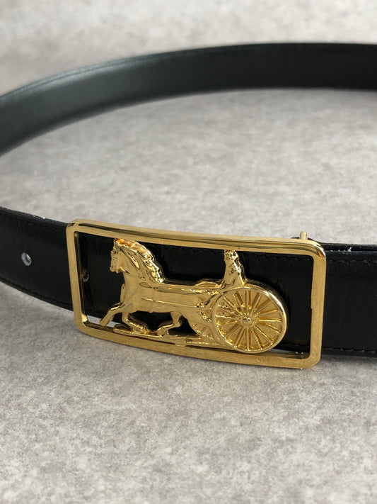 CELINE Horse Carriage Belt Black Vintage ufvcnn