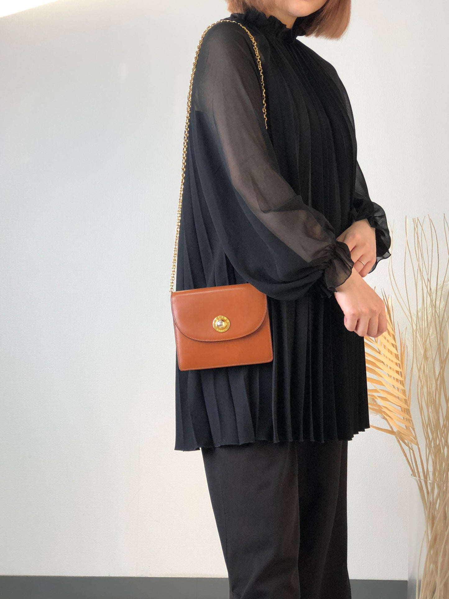 CELINE Starball Leather Small Chain Shoulder bag Brown Vintage spbb4m