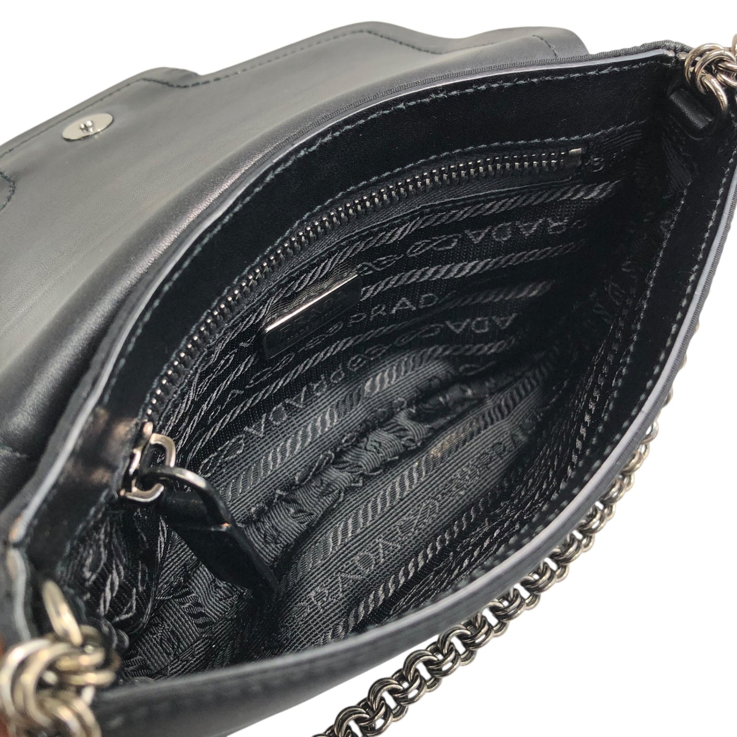 PRADA Logo Rhinestone Chain Handbags Black Vintage y8bzmh