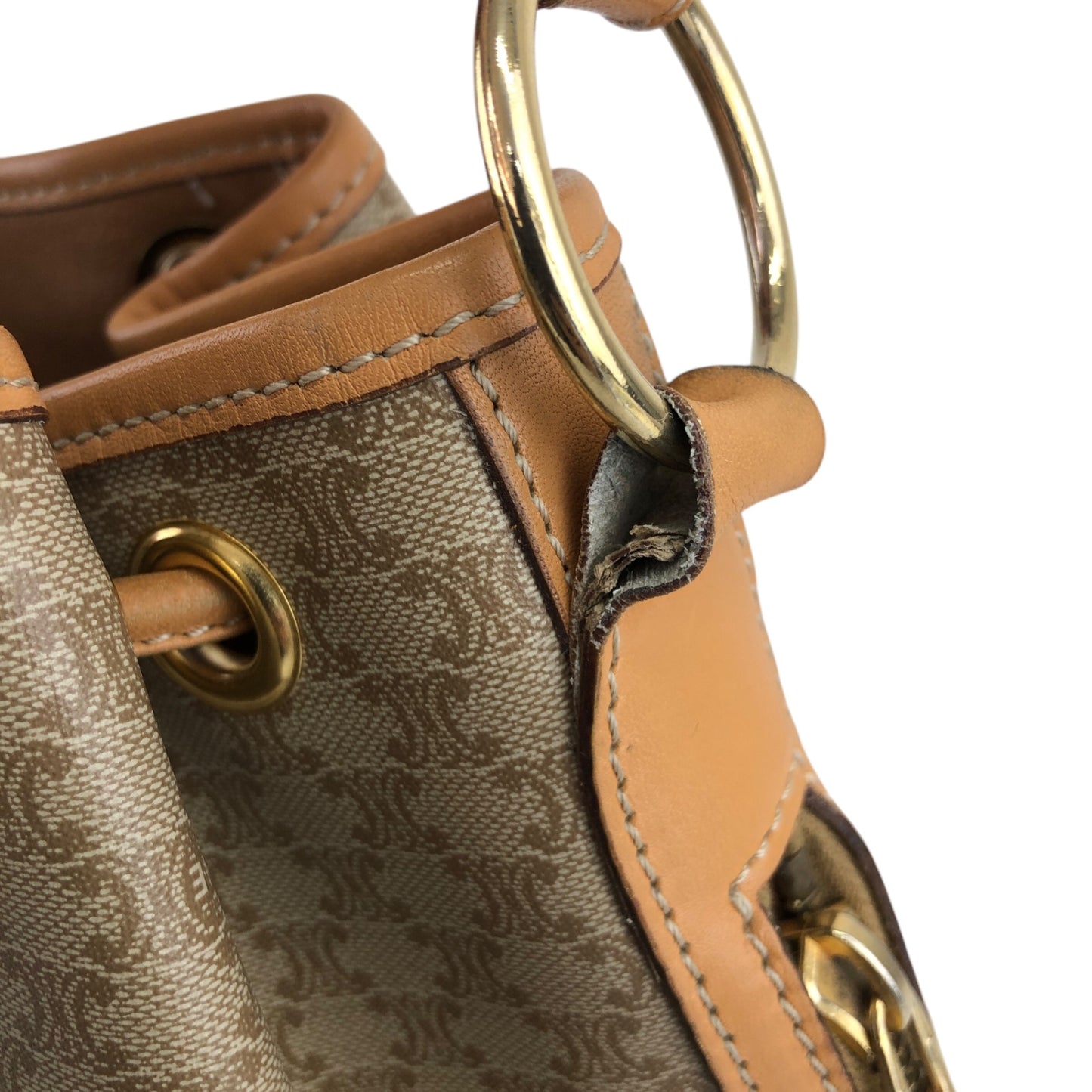 CELINE Macadam Two-way Drawstring Handbag Shoulder bag Beige Vintage jtr86n