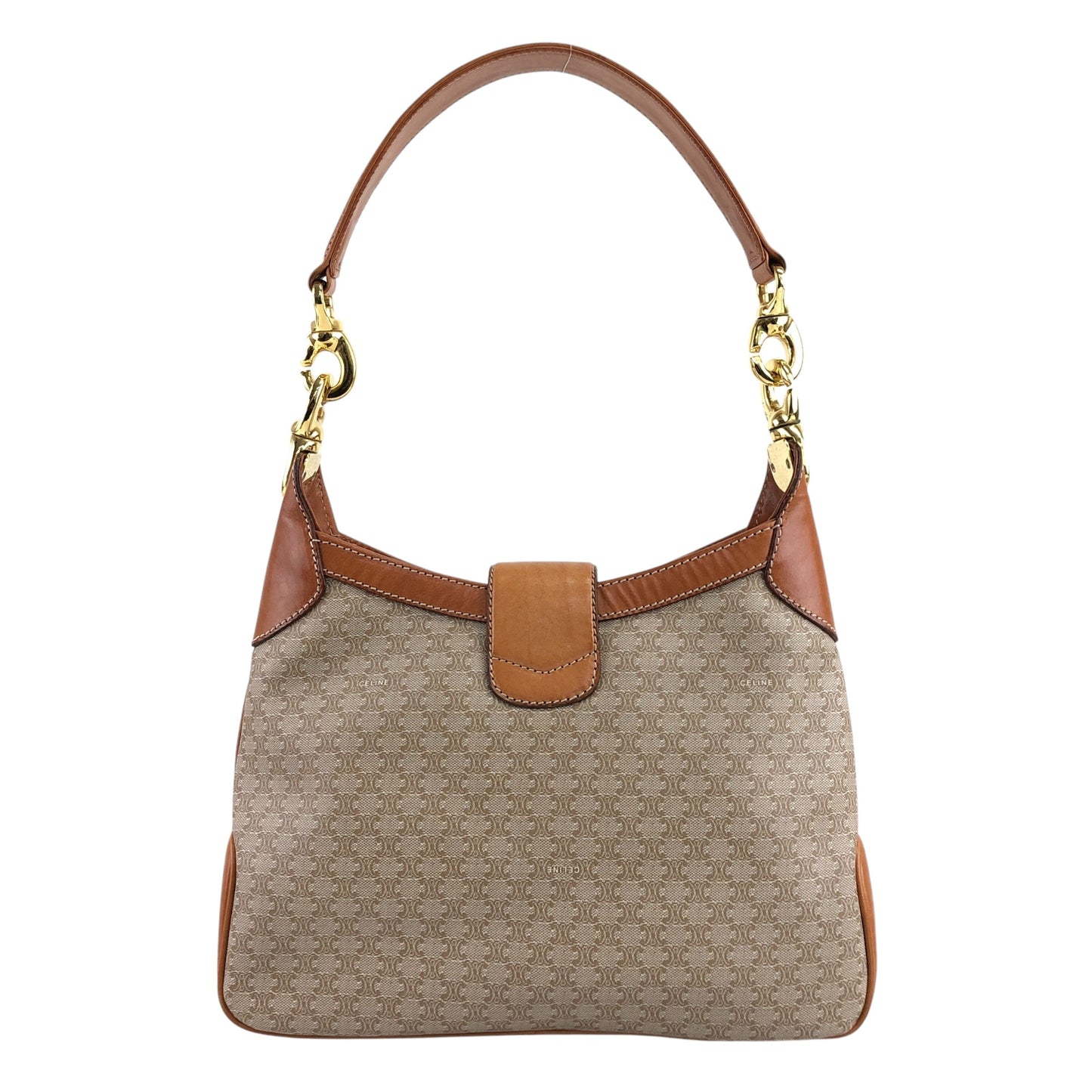 CELINE Macadam Blason Turn Lock Shoulder bag Hobobag Beige Vintage jniidp