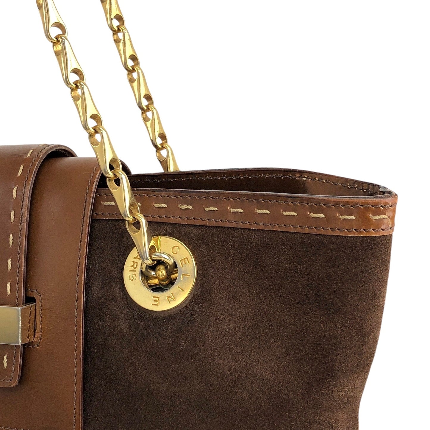 CELINE Logo Handbag Shoulder bag Brown Vintage mc6jsa