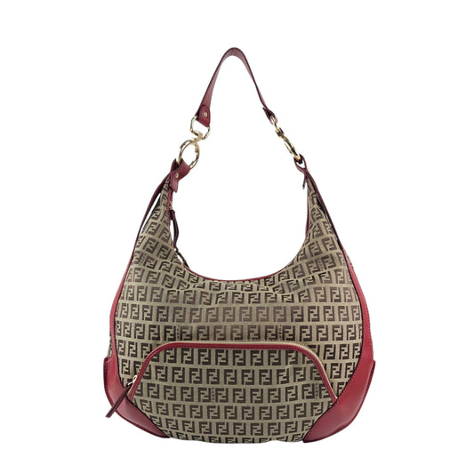 FENDI Zucchino Charm Shoulder bag Brown×Red Vintage wcjejn