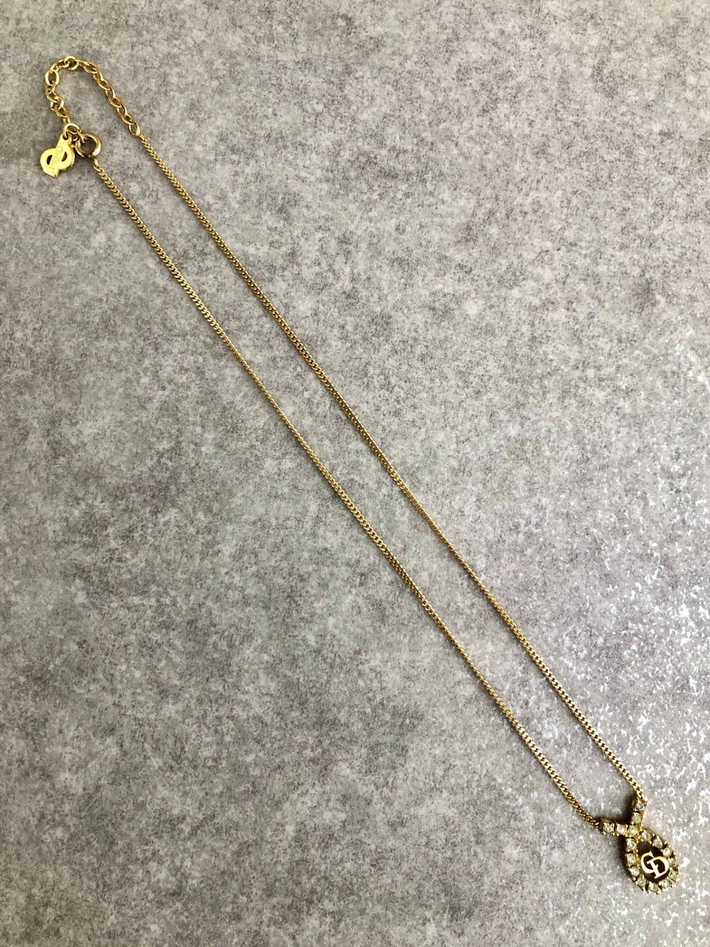 Christian Dior CD Logo Rhinestone Necklace Gold Vintage 2sjwf8