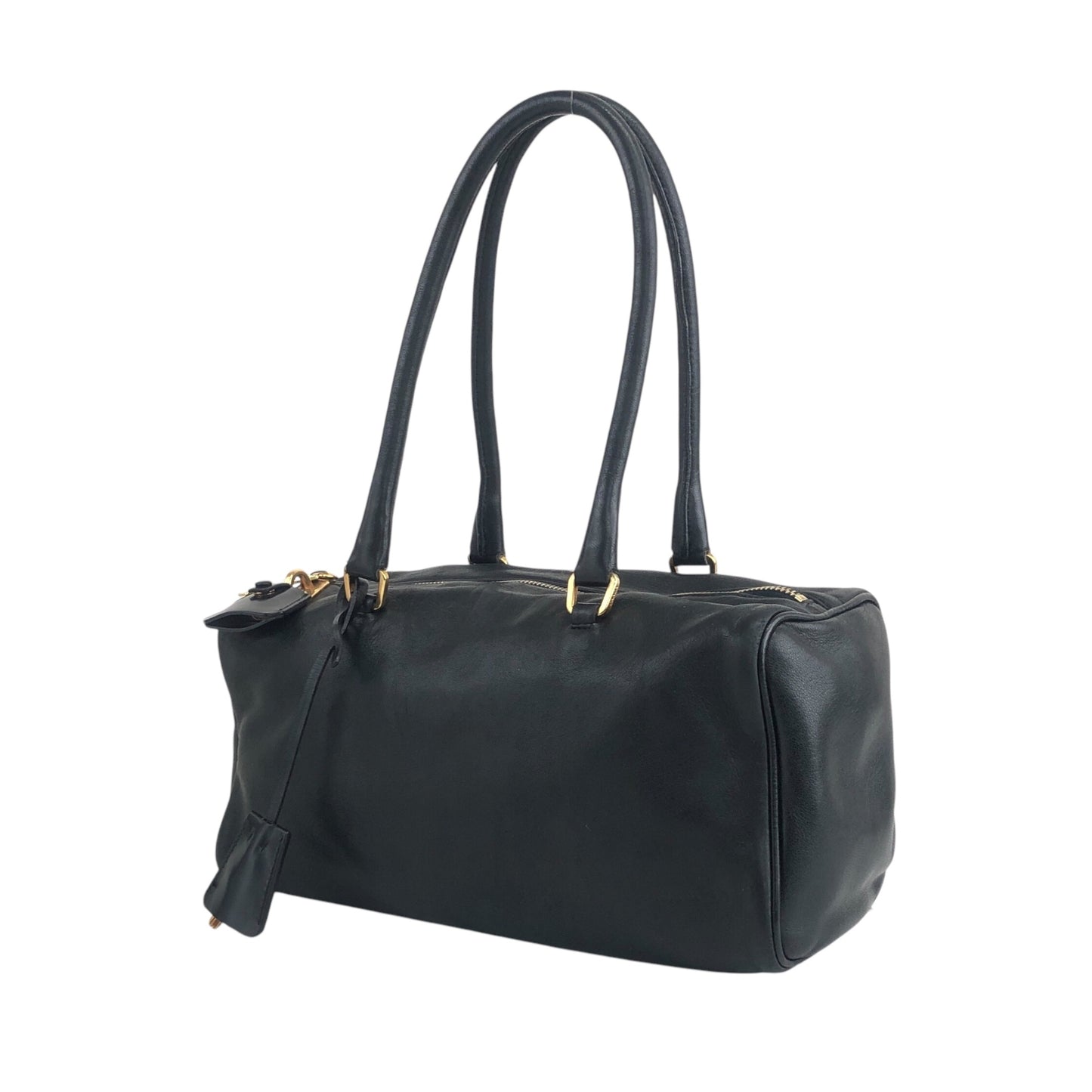 PRADA Logo Embossed Handbag Black Vintage fu6tga