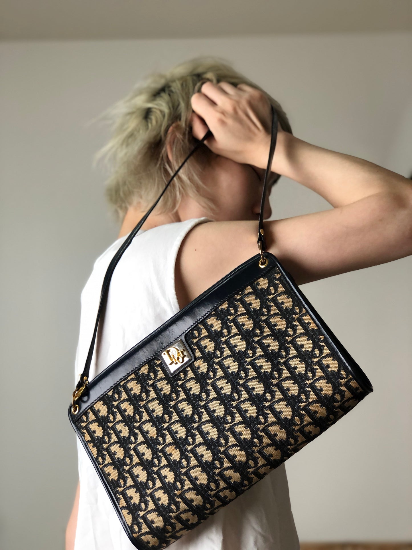 Christian Dior Trotter Shoulder bag Navy Vintage s463xx