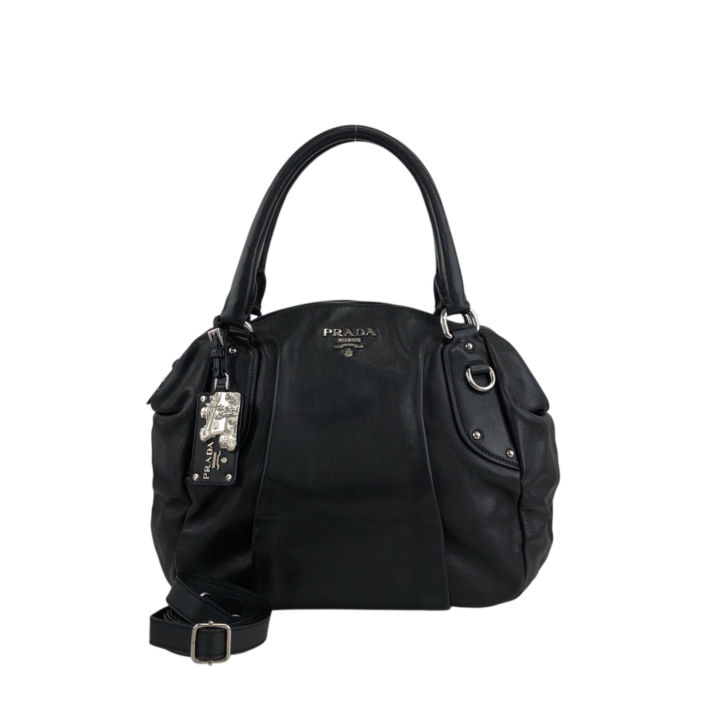 PRADA Logo Two-way Handbag Shoulder bag Black Vintage te623t