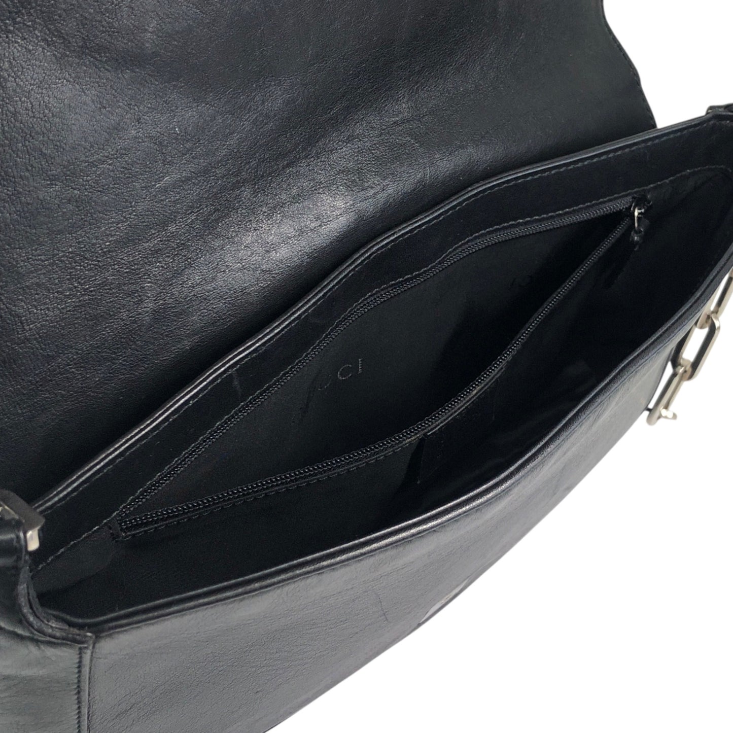 GUCCI Logo Chain Shoulder bag Black Vintage tjescz