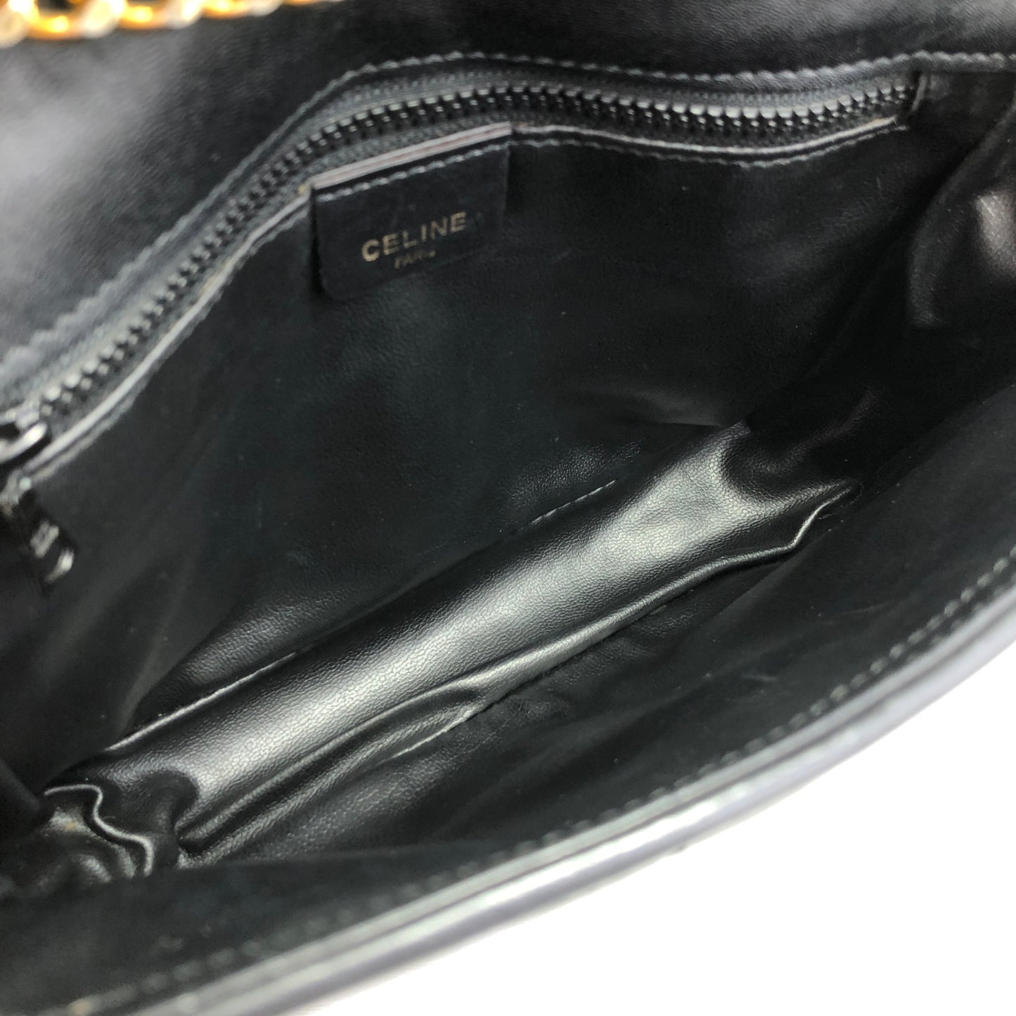 CELINE Emblem Chain Shoulder bag Black Vintage 3nk43u