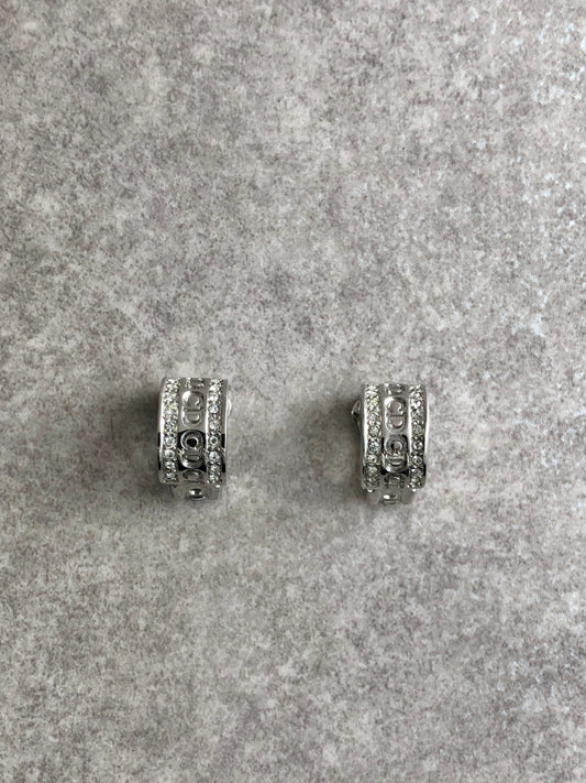 Christian Dior CD Logo Rhinestone Earrings Silver Vintage ae6s23