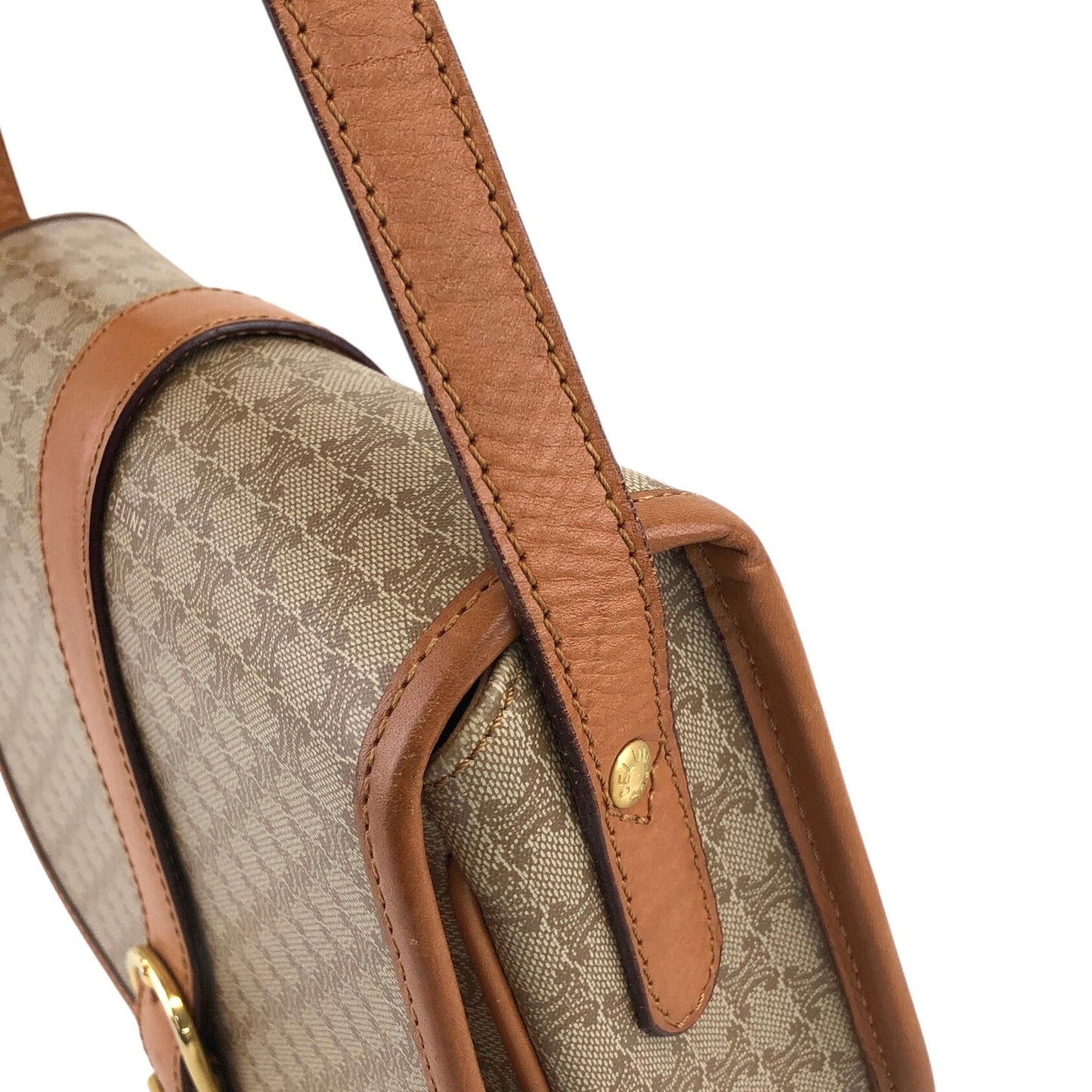 CELINE Macadam Front Buckle Shoulder bag Beige Vintage t3xmcc