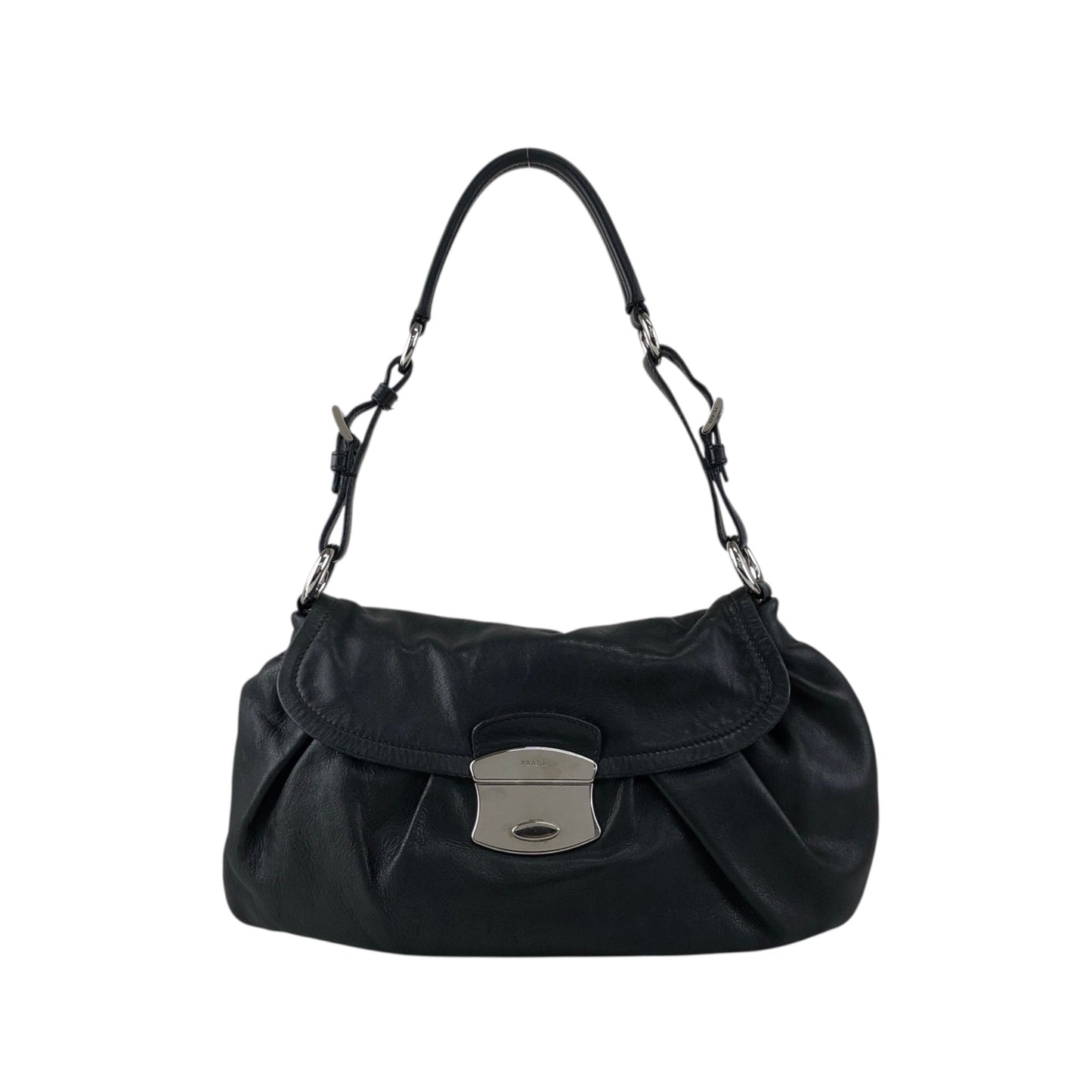 PRADA Logo Front Buckle Shoulder bag Black Vintage 4b8iuy