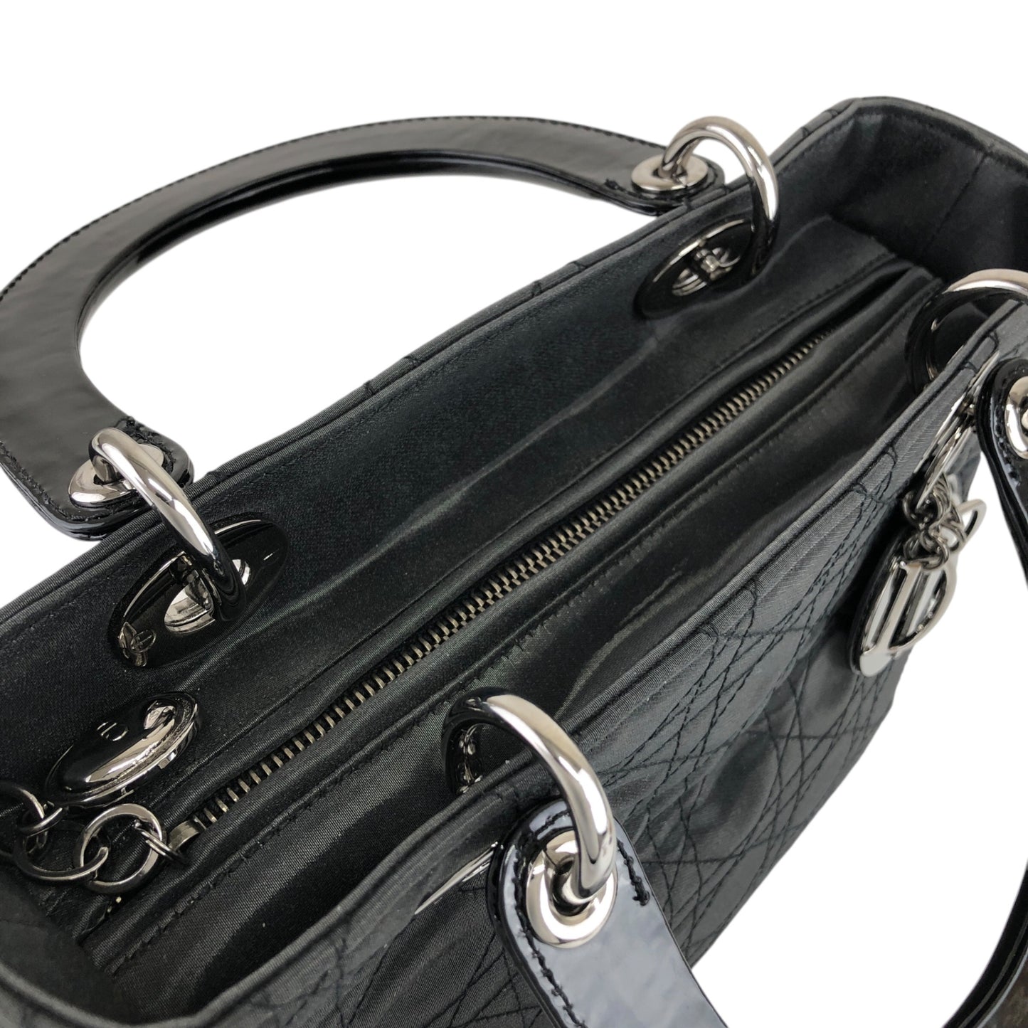Christian Dior Cannage CD Logo Charm Two-way Handbag Shoulder bag Black Vintage 5cgj75
