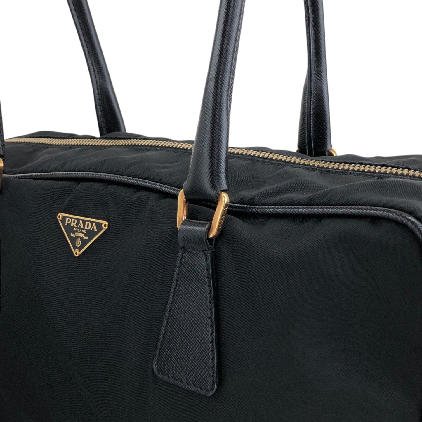 PRADA Tessuto Triangle Logo Small Boston bag Handbag Black Vintage jgrnxc