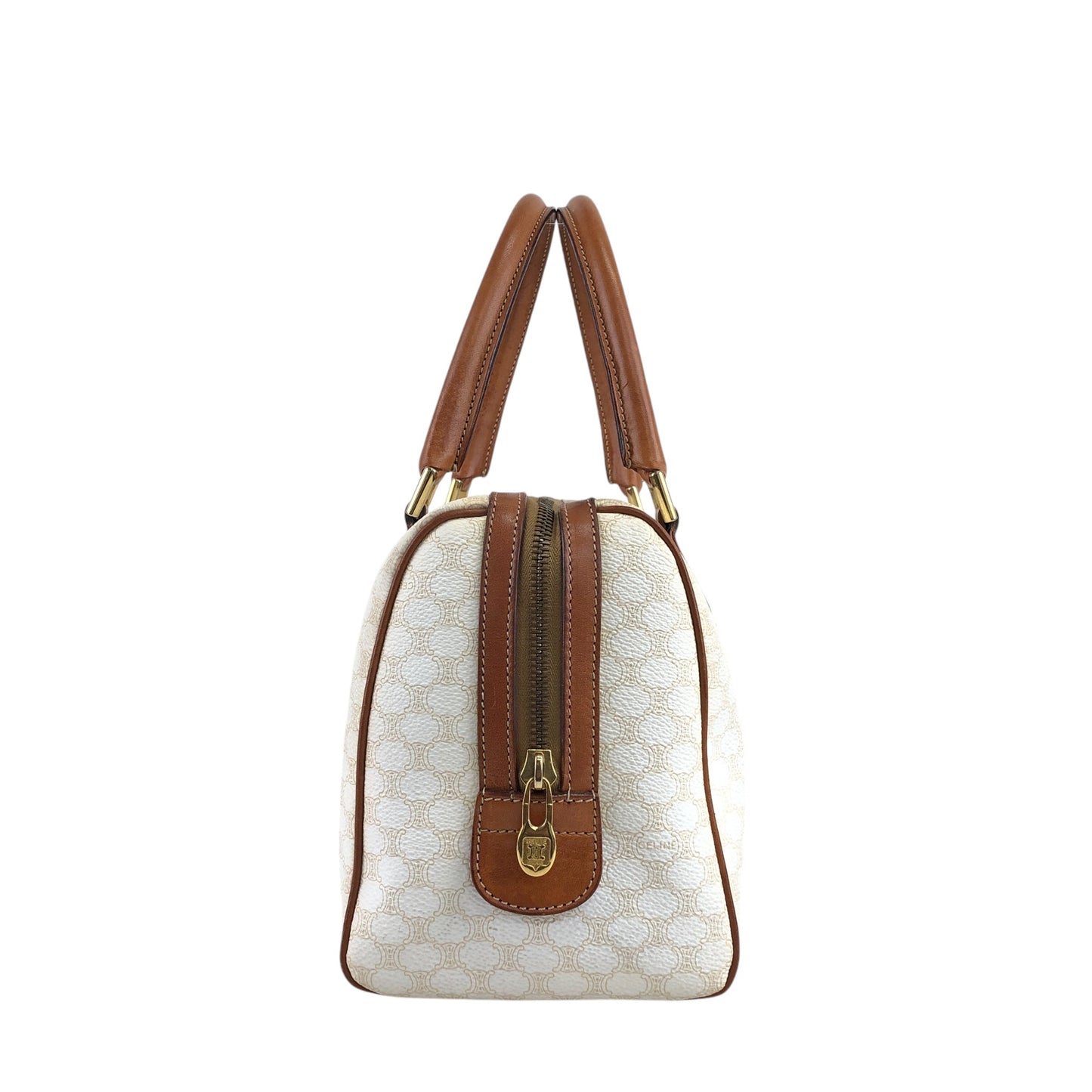 CELINE Macadam Blason Handbag Boston bag White Vintage ph8fuj