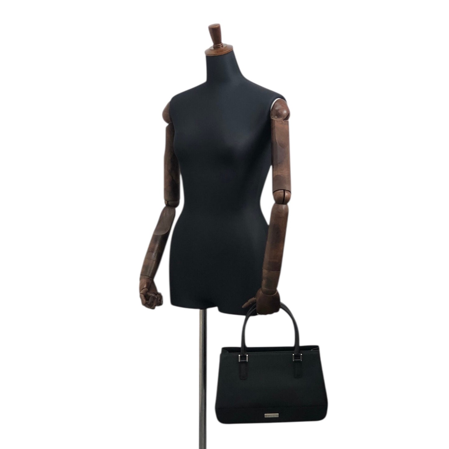 BURBERRY Logo Handbag Black Vintage 23ttty