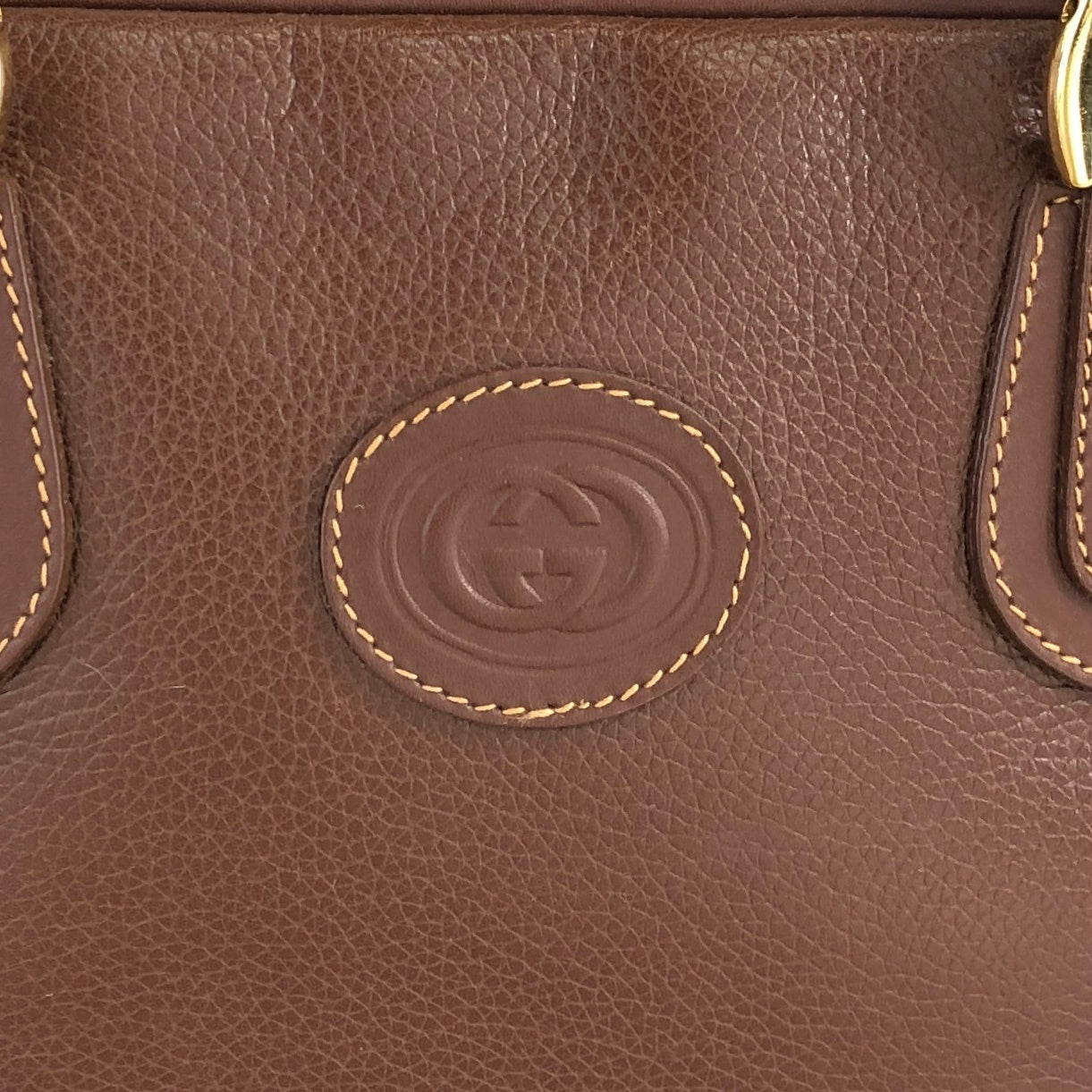 GUCCI Logo Embossed Handbag Boston bag Brown Vintage 7vibey