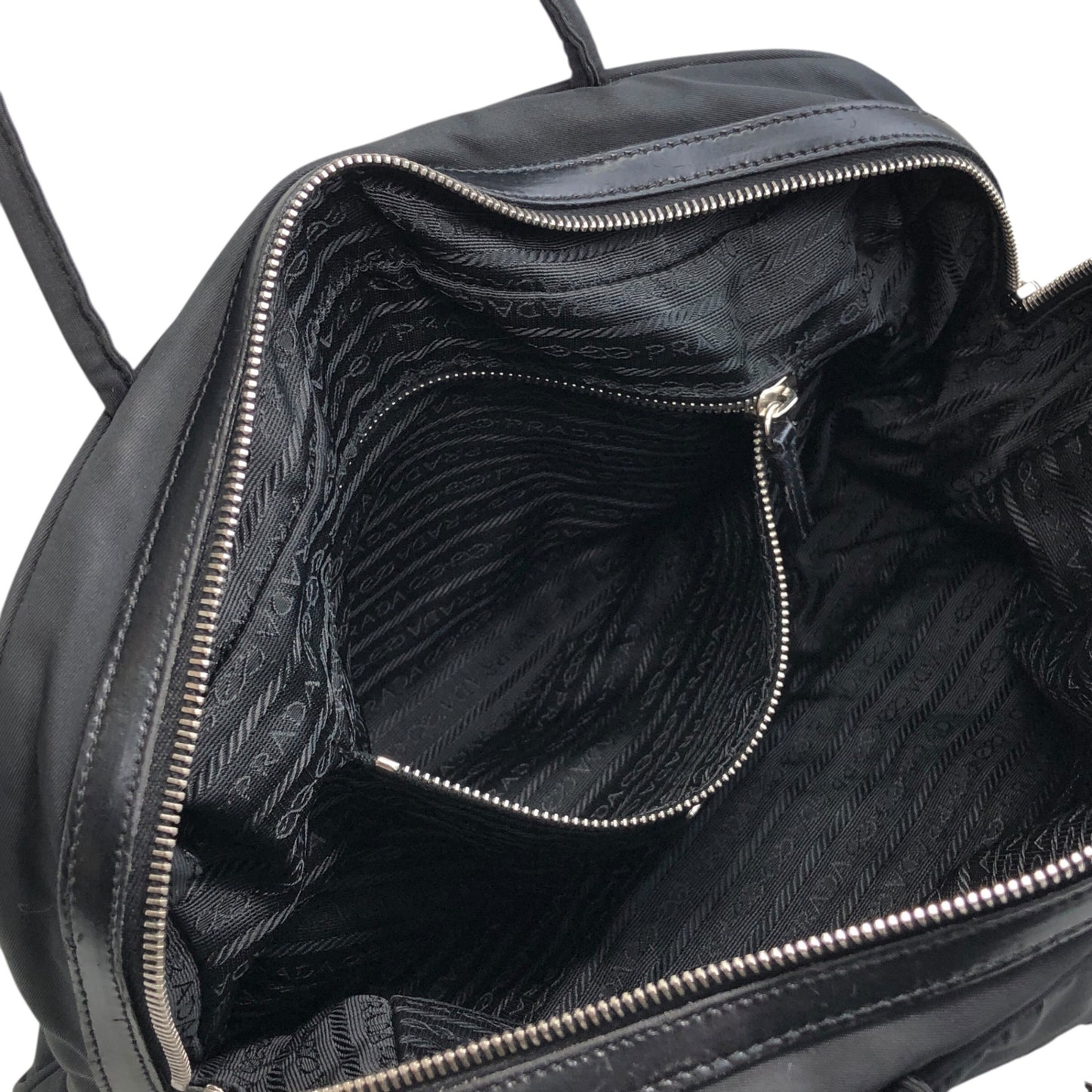 PRADA Triangle Logo Padlock Small Boston bag Handbag Black Vintage a5w87e