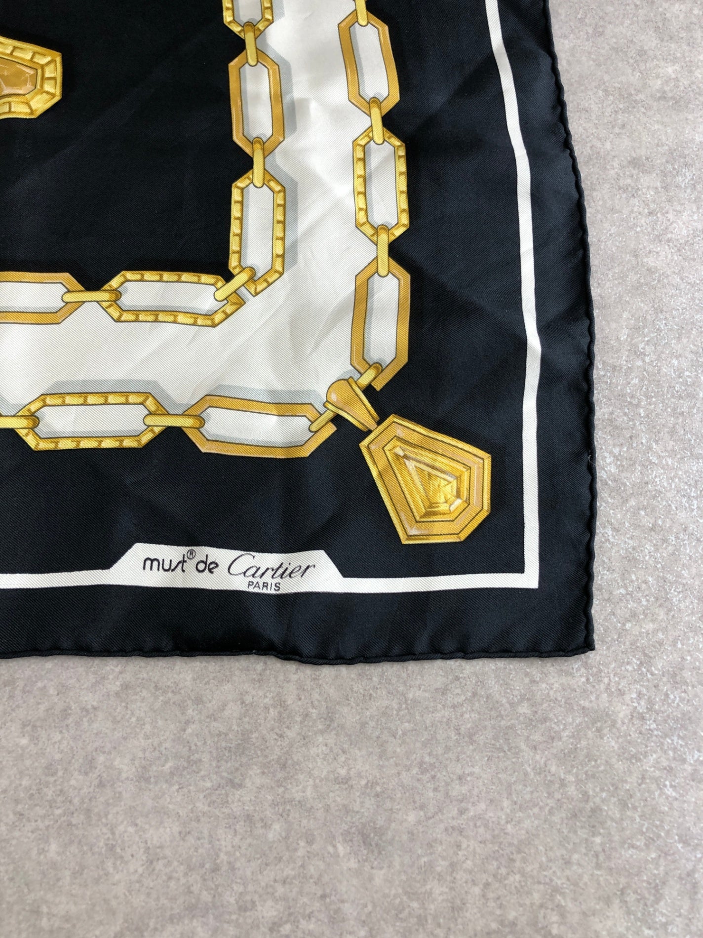 Cartier Silk100% Scarf Black Vintage etkiz6