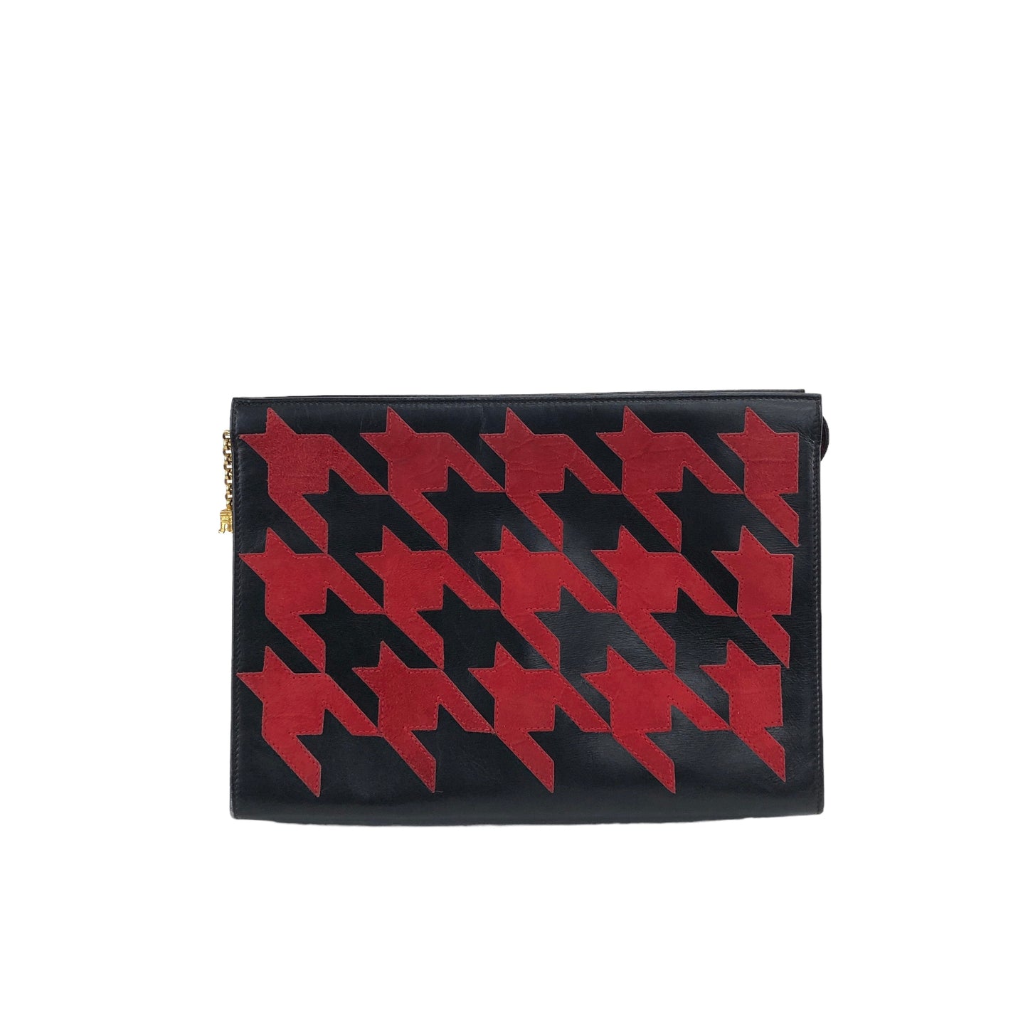 CELINE Houndstooth Suede Leather Clutch bag Black Red Vintage znyz77