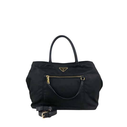 PRADA Tessuto Triangle Logo Two-way Handbag Shoulder bag Black Vintage 2krwdw
