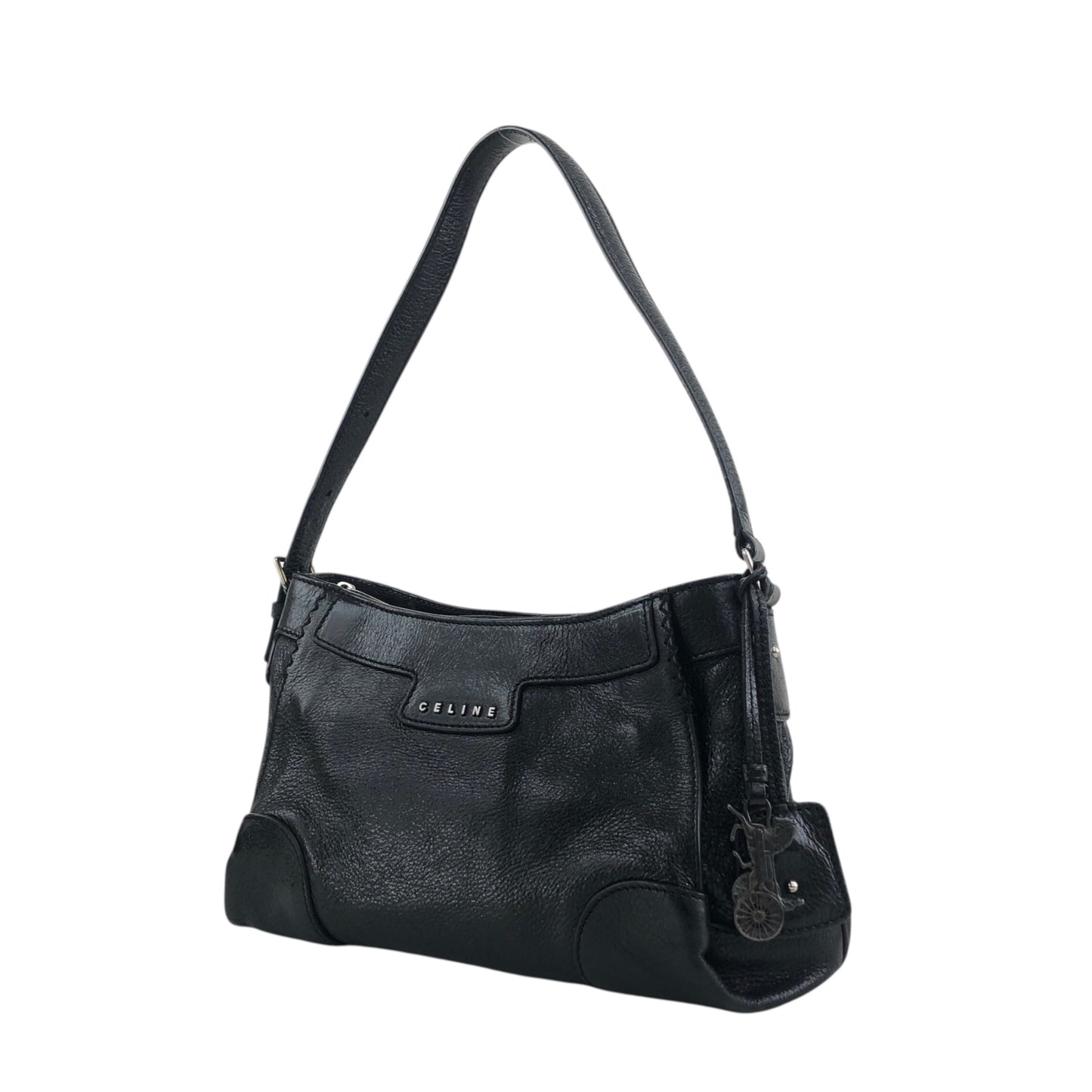 CELINE Horse Carriage Logo Handbag Hobobag Black Vintage hieixd