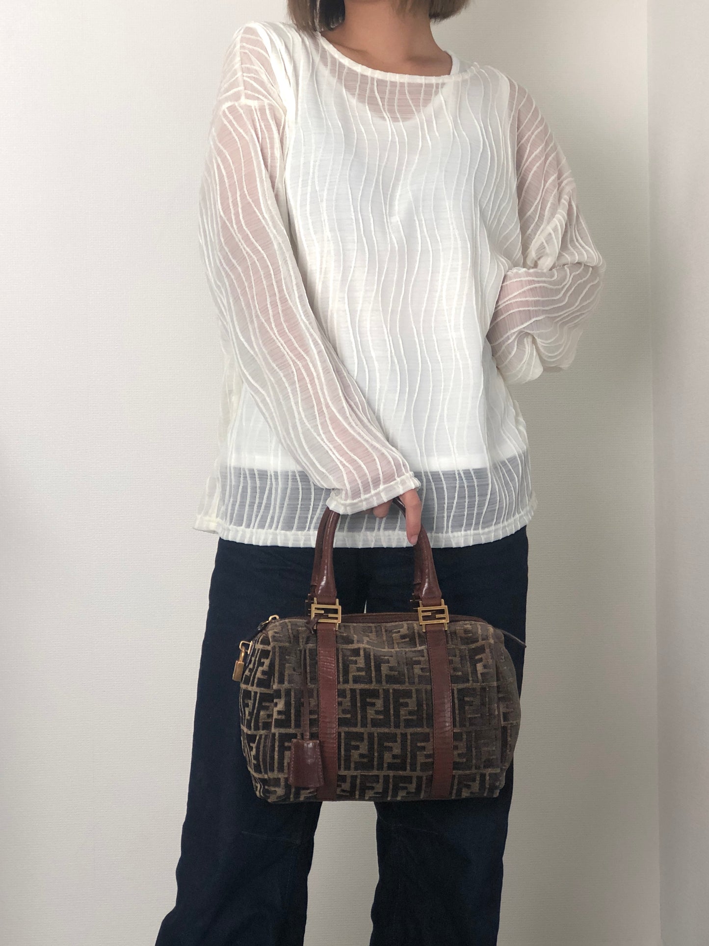 FENDI Zucca Small Boston bag Brown Vintage g7vd3e
