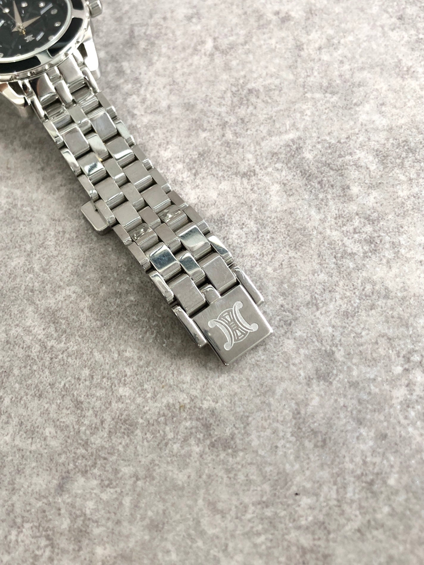 CELINE Blason Quartz Watch Silver×Black Vintage kdm68r
