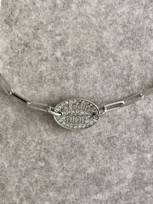 Christian Dior Logo Rhinestone Bracelet Silver Vintage v5ry85