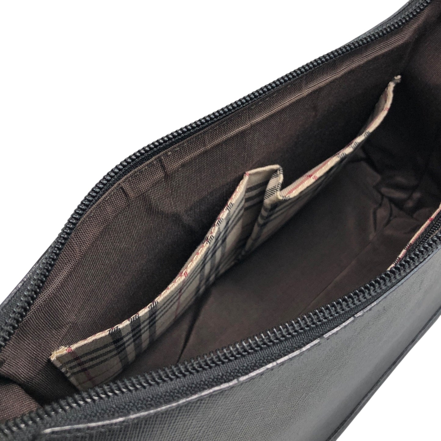 BURBERRY Logo Side Pocket Handbag Black Vintage bugrks